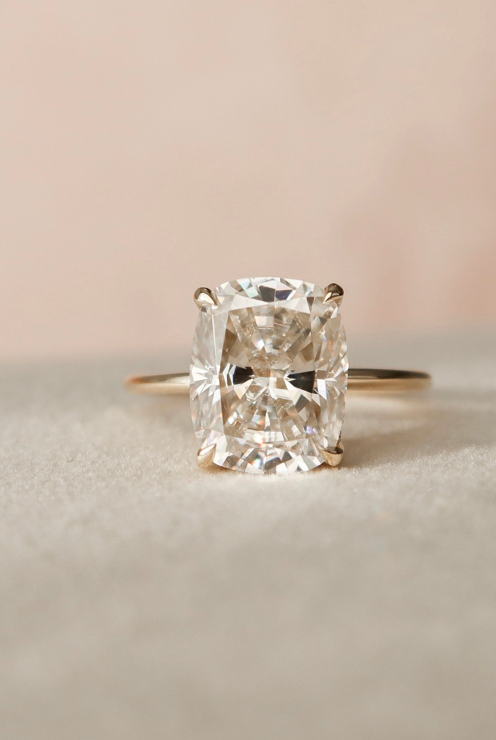 6.0CT Elongated Cushion Hidden Halo Moissanite Diamond Solitaire Engagement Ring