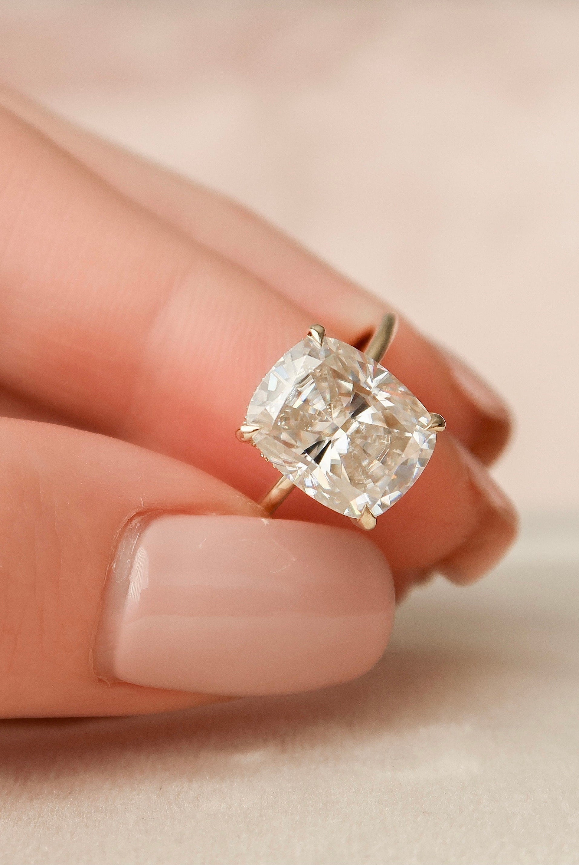 6.0CT Elongated Cushion Hidden Halo Moissanite Diamond Solitaire Engagement Ring