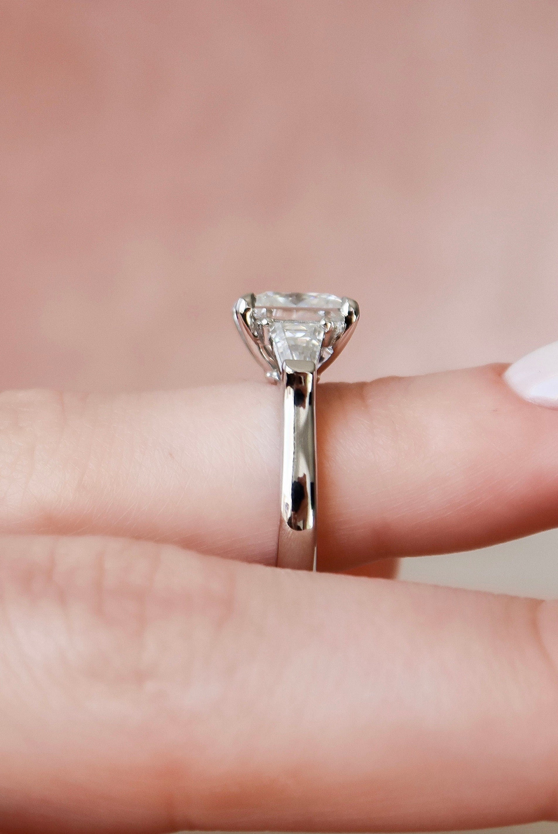 3.0CT Princess Cut Moissanite Diamond Three Stone Engagement Ring