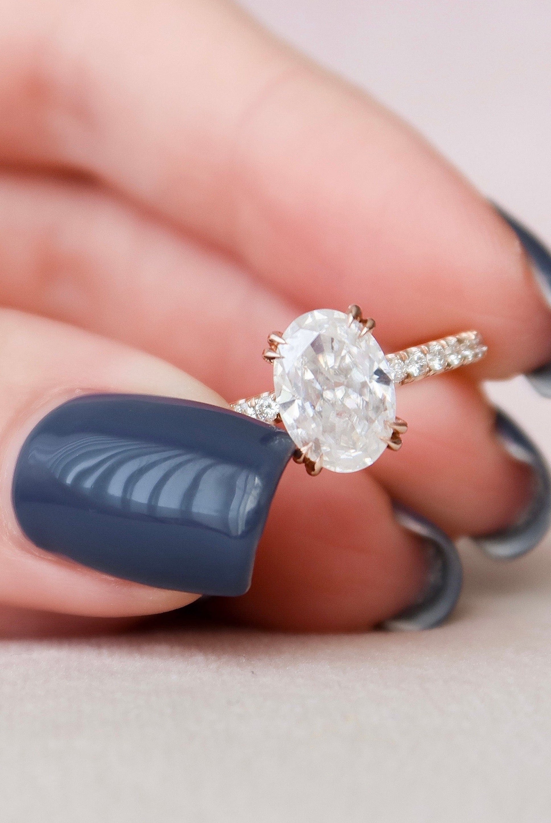 2.0CT Oval Pave Moissanite Diamond Unique Hidden Halo Engagement Ring For Women