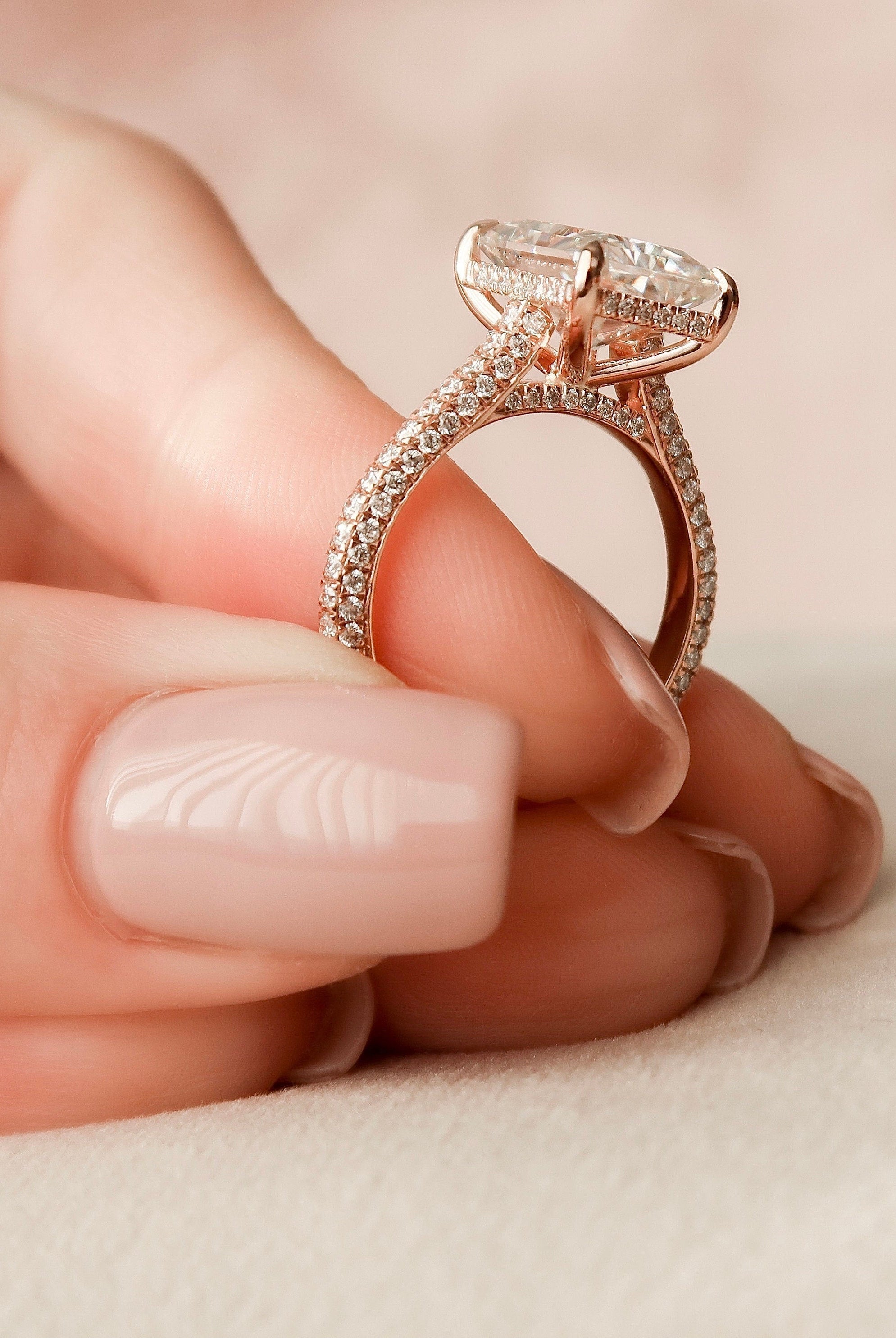 5.50CT Radiant Three Sided Pave Moissanite Diamond Hidden Halo Engagement Ring