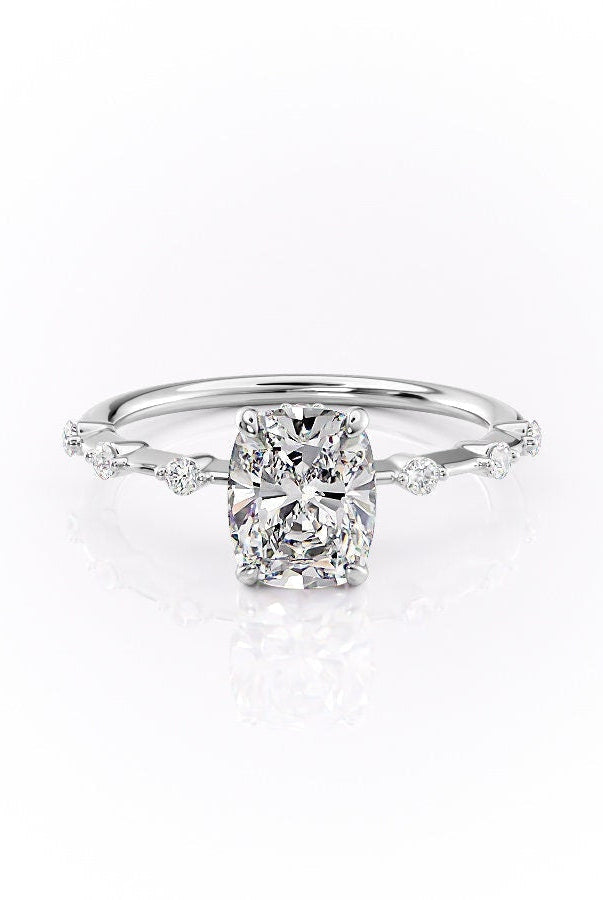 2.0CT Elongated Cushion Moissanite Diamond Petite Pave Engagement Ring