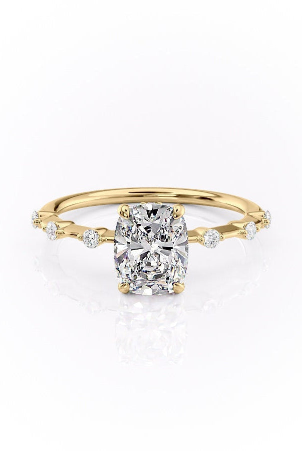 2.0CT Elongated Cushion Moissanite Diamond Petite Pave Engagement Ring