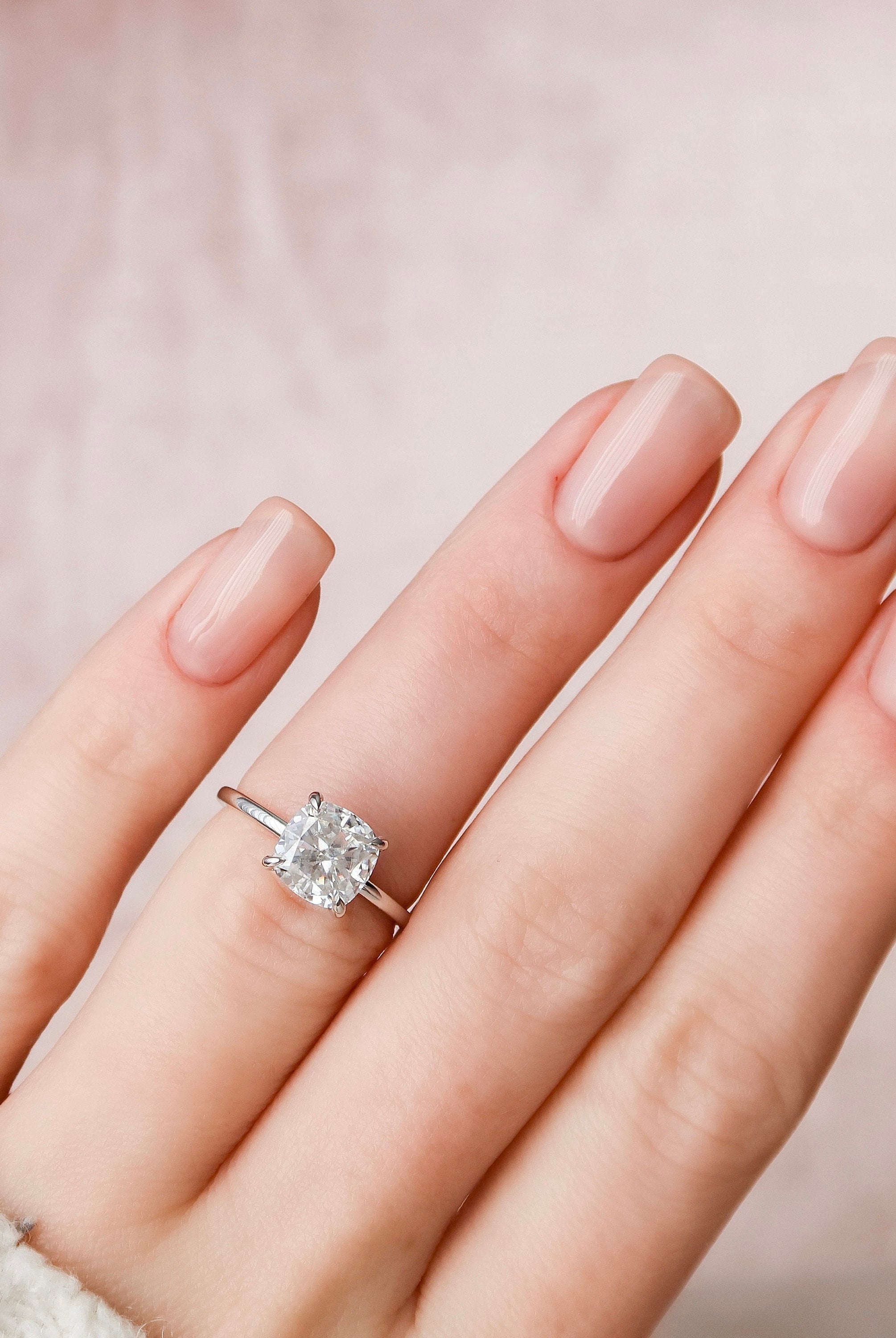 2.0CT Cushion Hidden Halo Moissanite Diamond Solitaire Engagement Ring