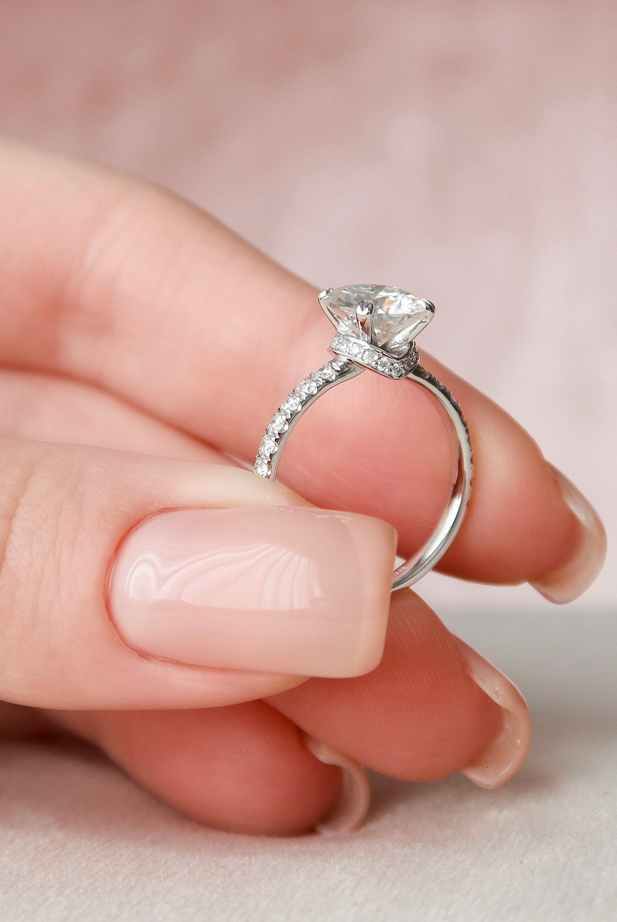 2.0CT Round Pave Moissanite Diamond Unique Hidden Halo Engagement Ring