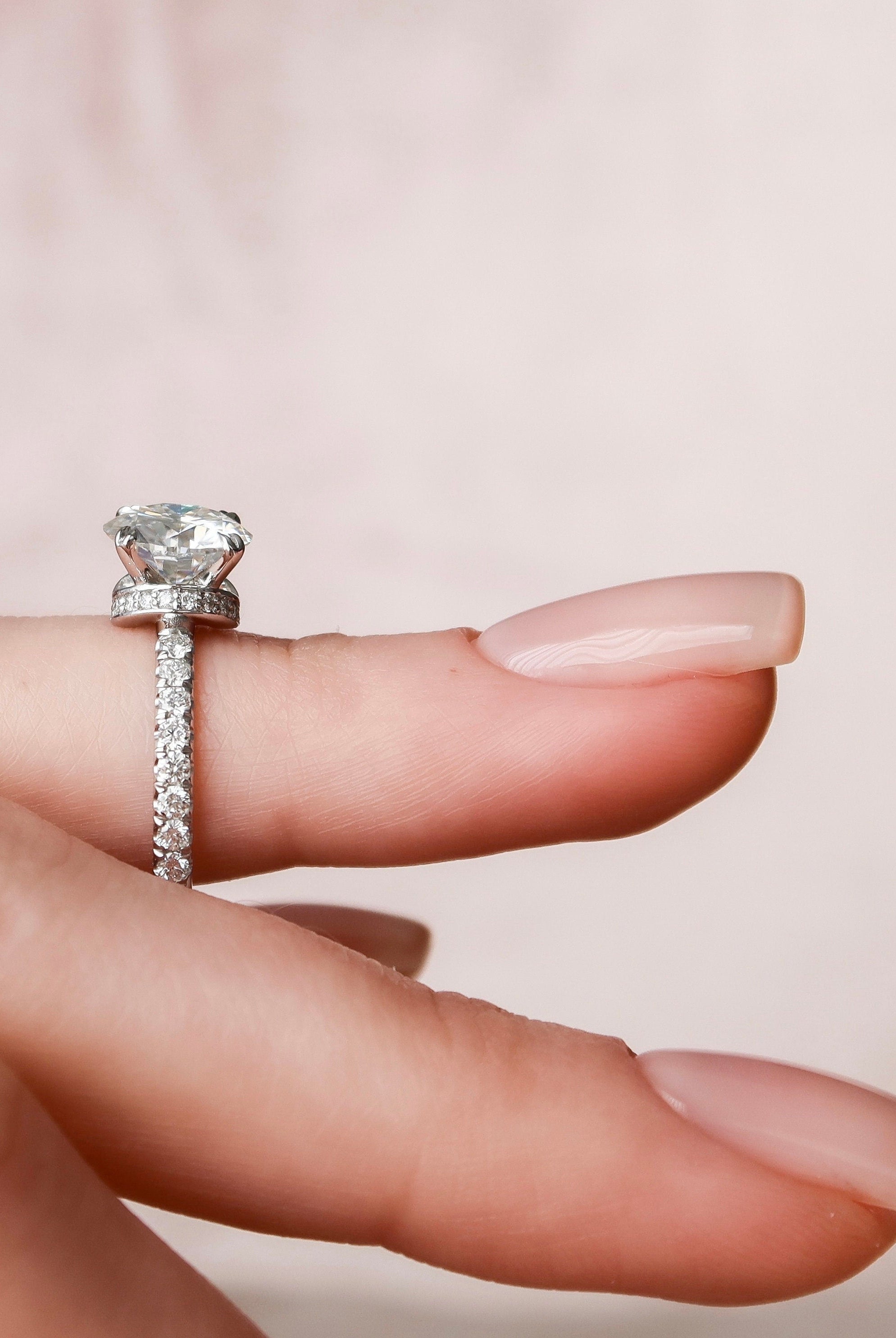 2.0CT Round Pave Moissanite Diamond Unique Hidden Halo Engagement Ring