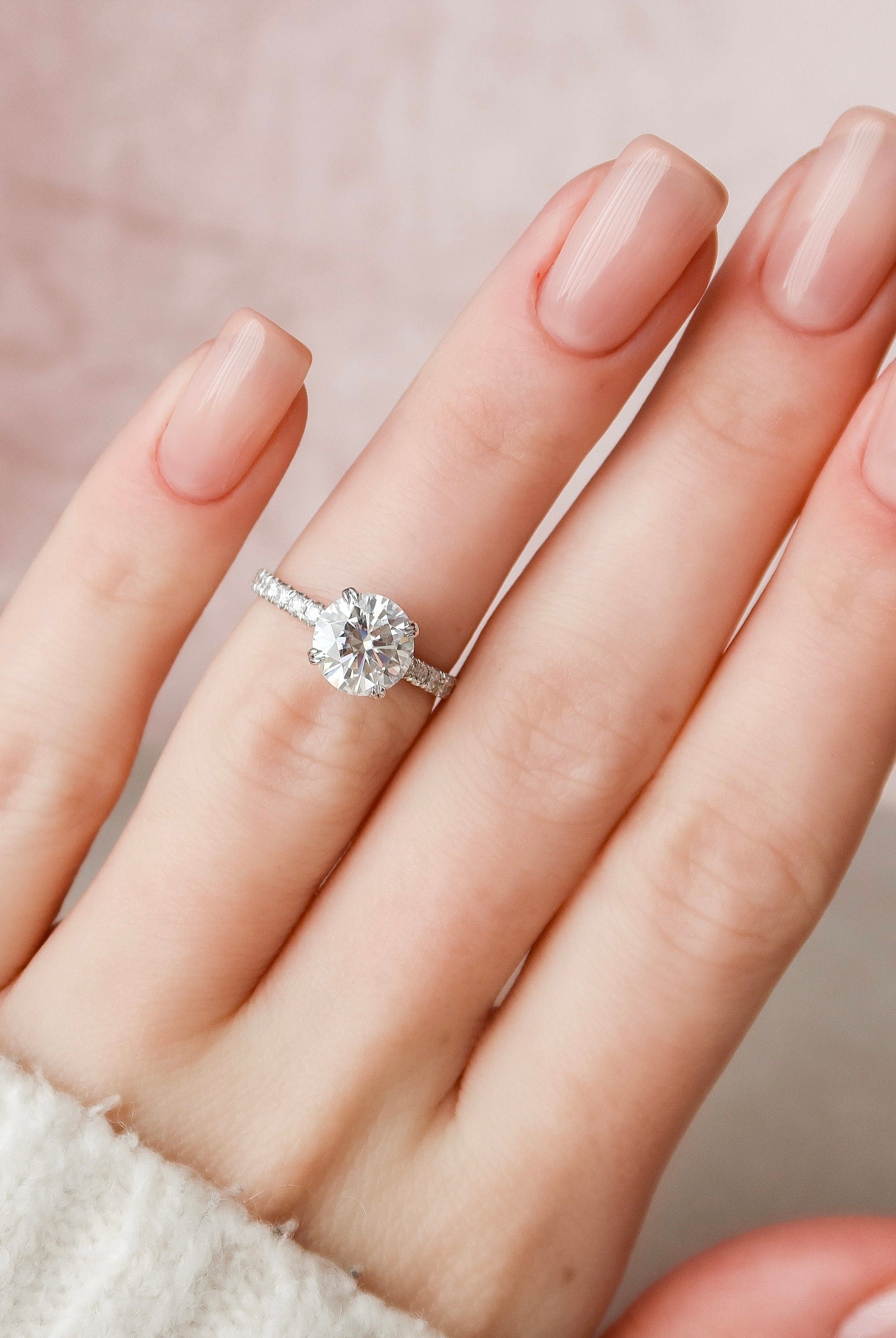 2.0CT Round Pave Moissanite Diamond Unique Hidden Halo Engagement Ring