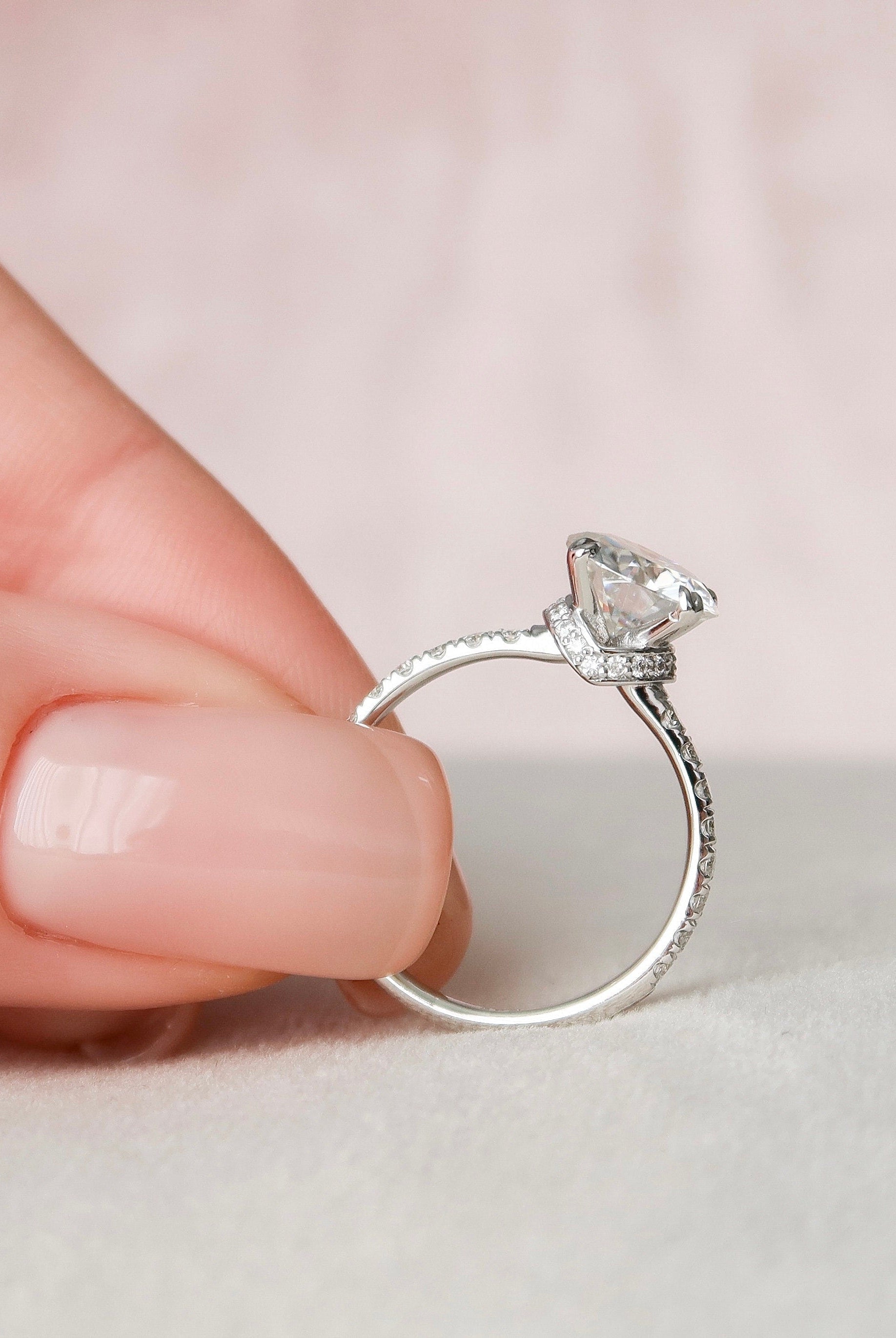 2.0CT Round Pave Moissanite Diamond Unique Hidden Halo Engagement Ring