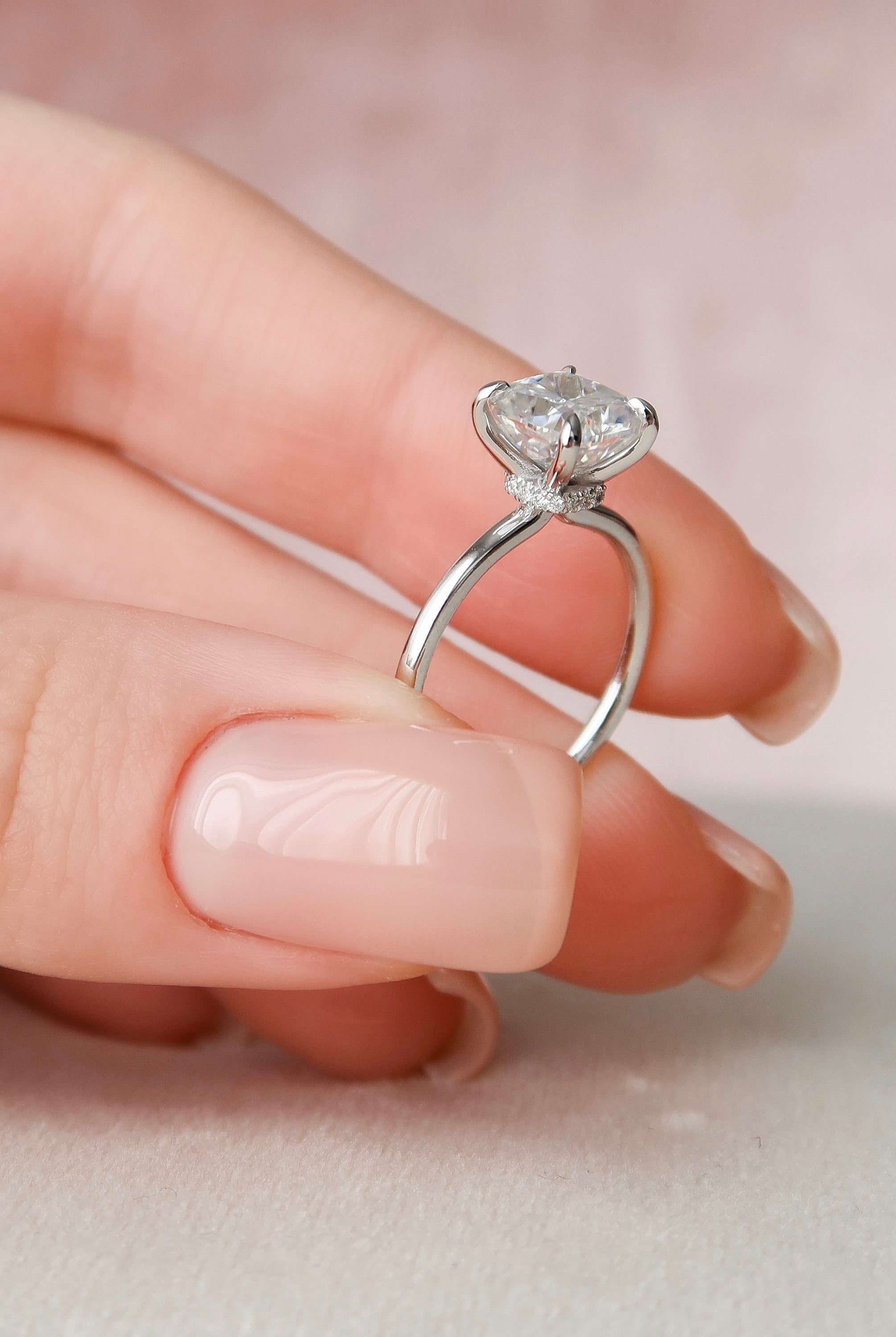 2.0CT Cushion Hidden Halo Moissanite Diamond Solitaire Engagement Ring