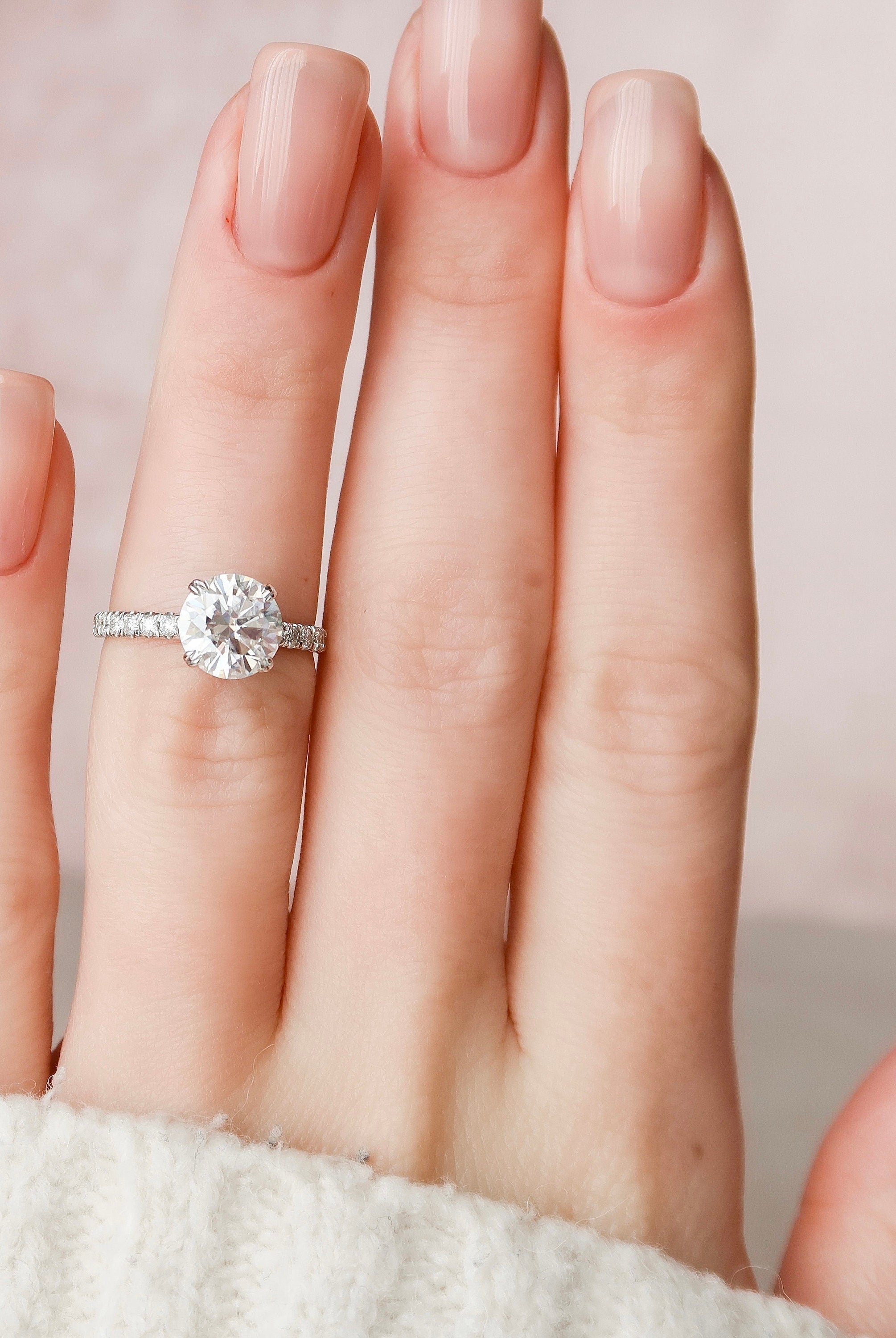 2.0CT Round Pave Moissanite Diamond Unique Hidden Halo Engagement Ring