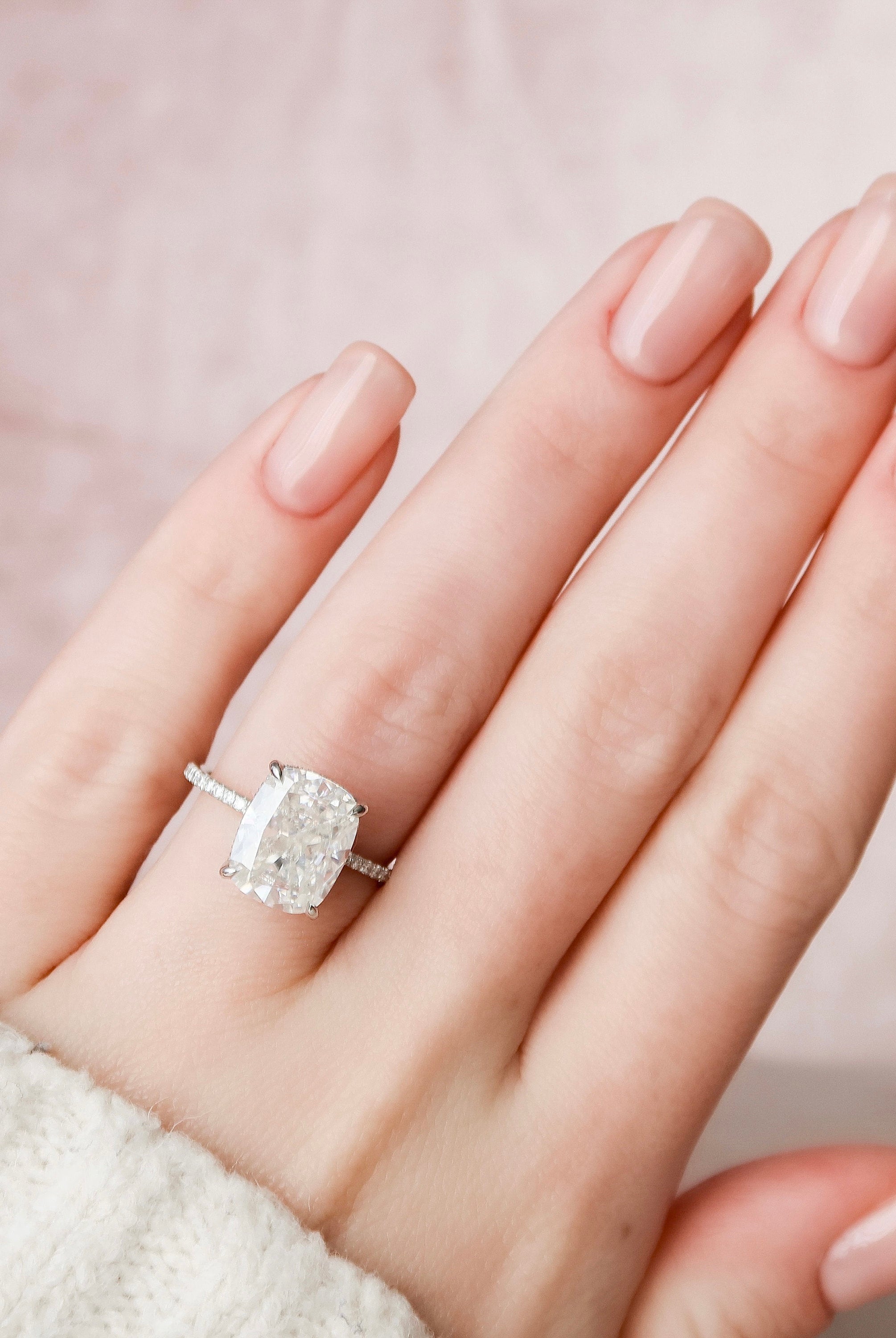 3.0CT Elongated Cushion Pave Moissanite Diamond Hidden Halo Engagement Ring