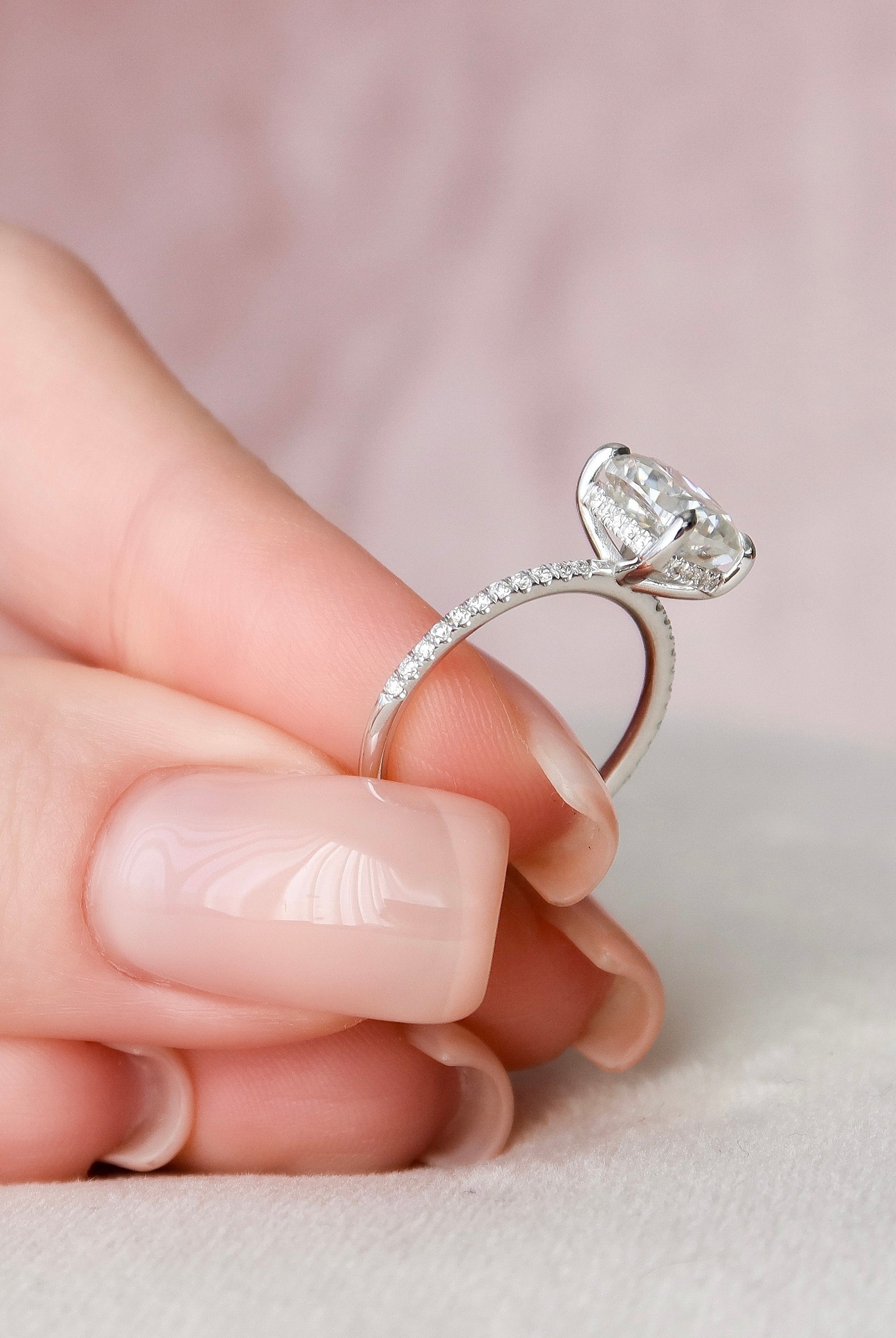 2.0CT Elongated Cushion Pave Moissanite Diamond Hidden Halo Engagement Ring