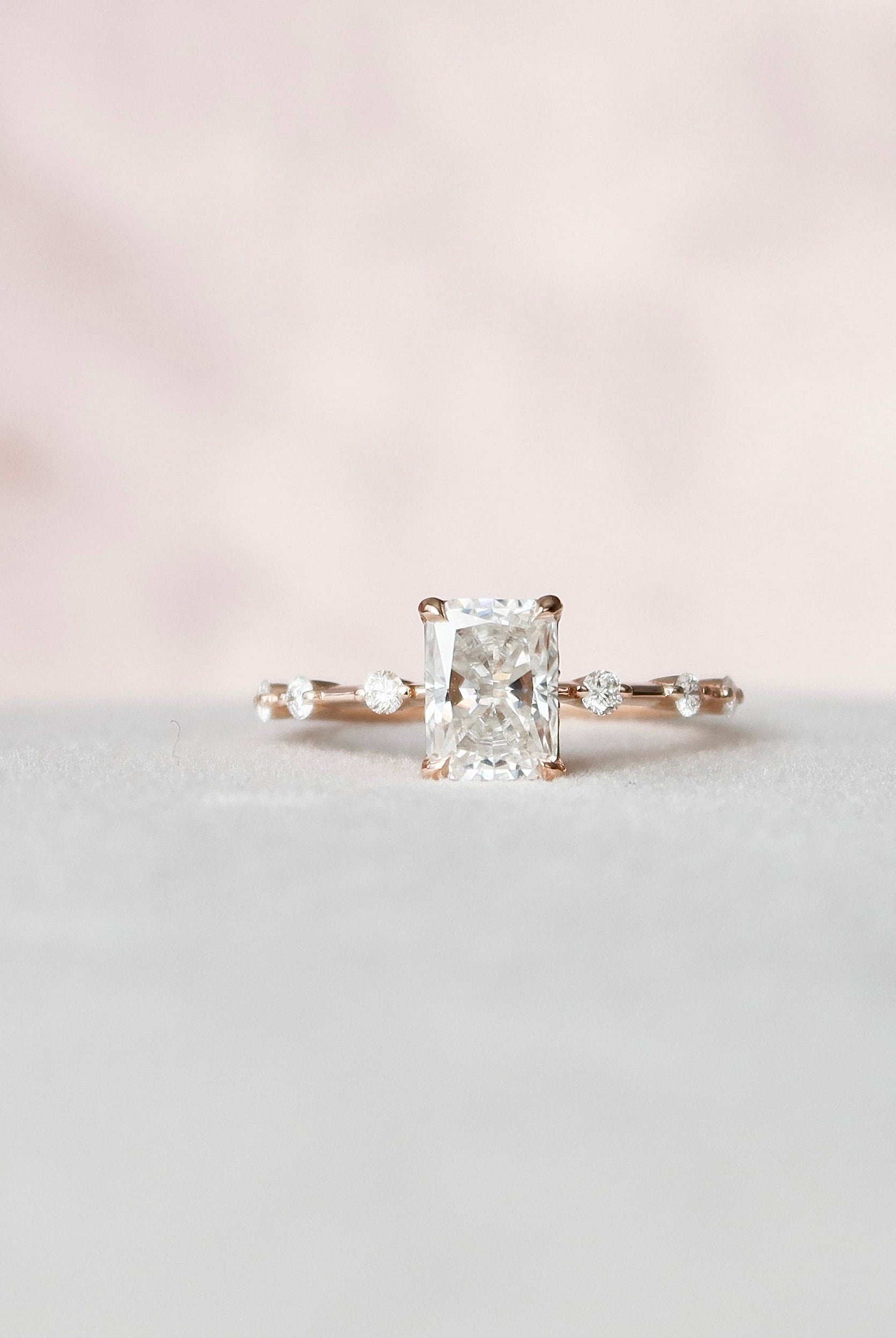 1.50CT Radiant Petite Pave Moissanite Diamond Four Prong Engagement Ring