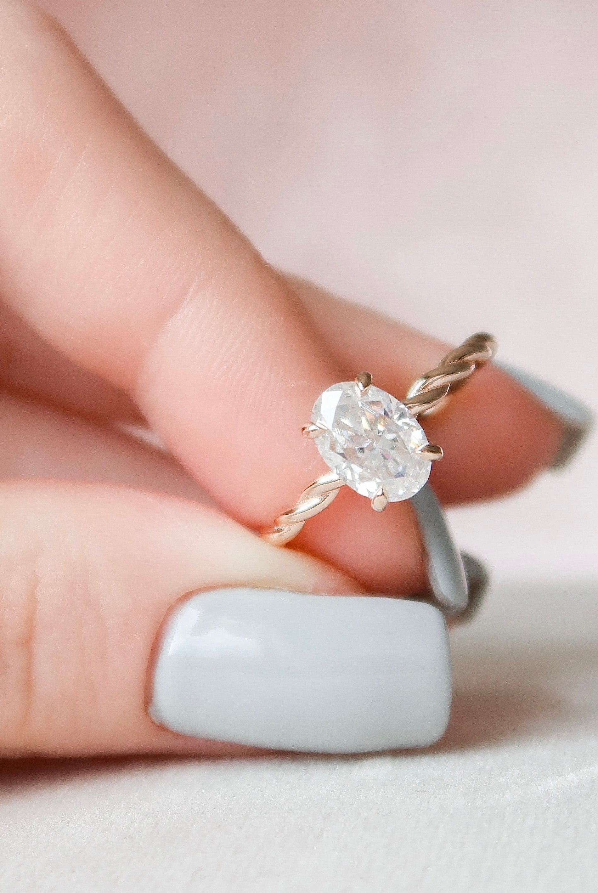 1.50CT Oval Braided Moissanite Diamond Hidden Halo Engagement Ring