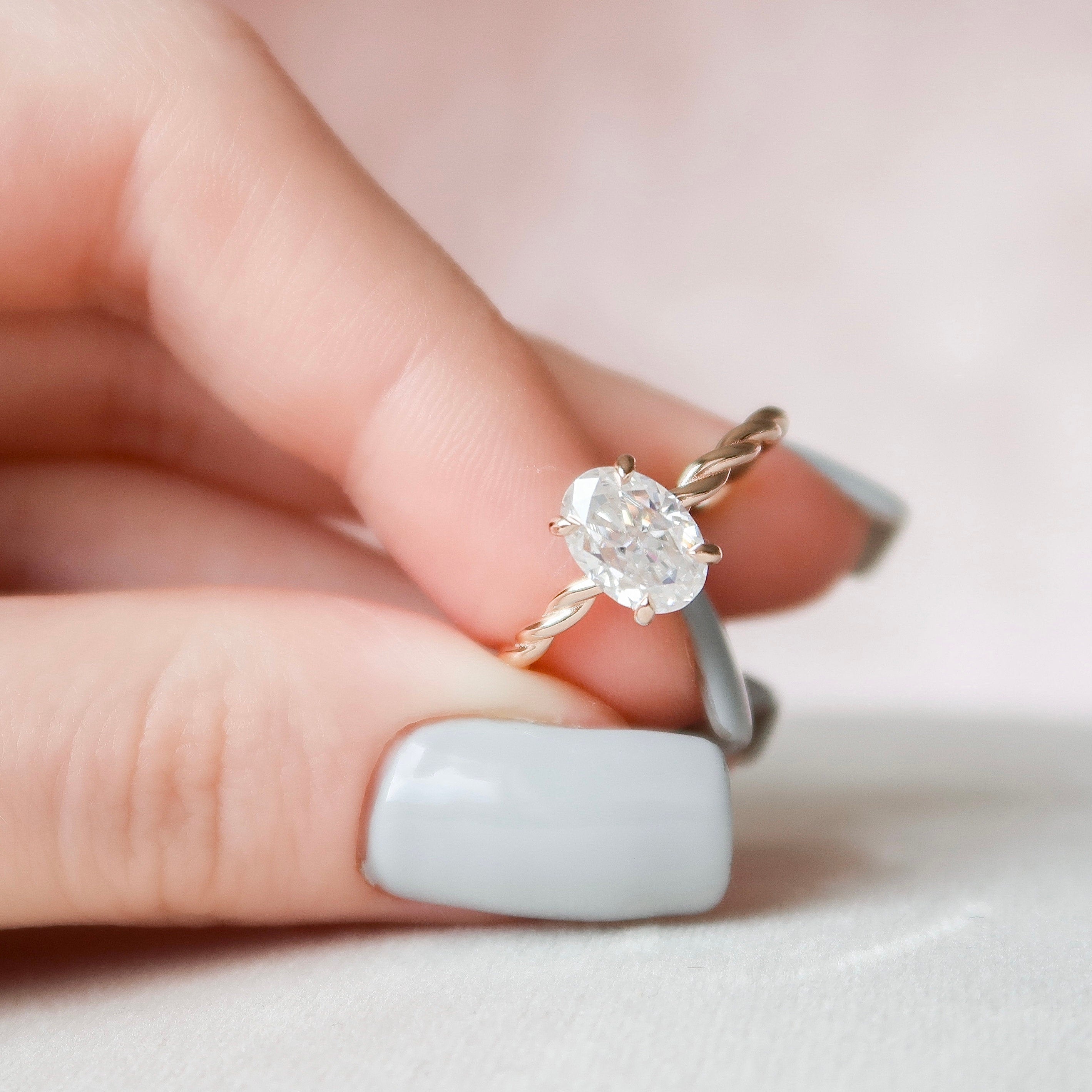 1.50CT Oval Braided Moissanite Diamond Hidden Halo Engagement Ring