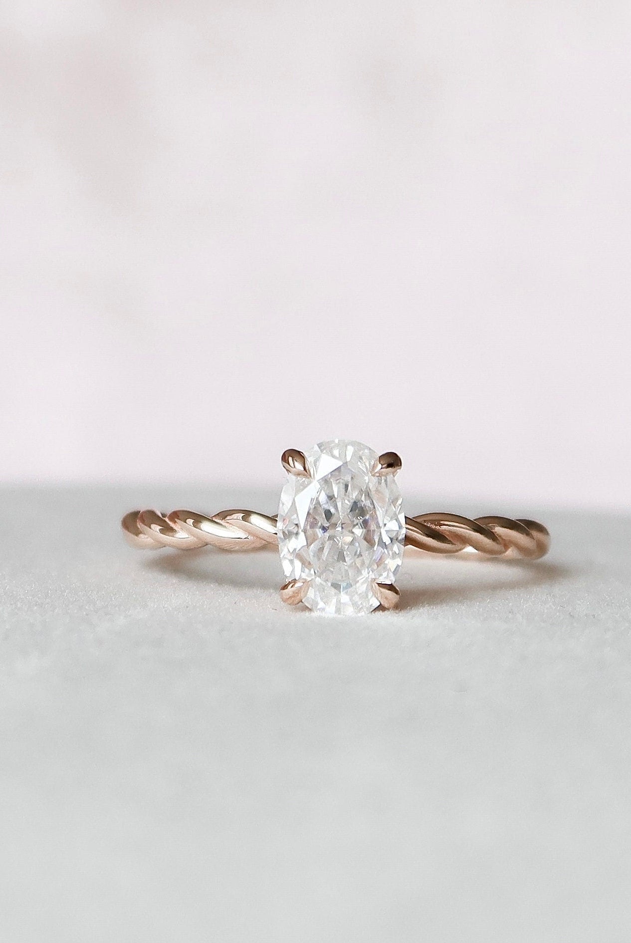 1.50CT Oval Braided Moissanite Diamond Hidden Halo Engagement Ring
