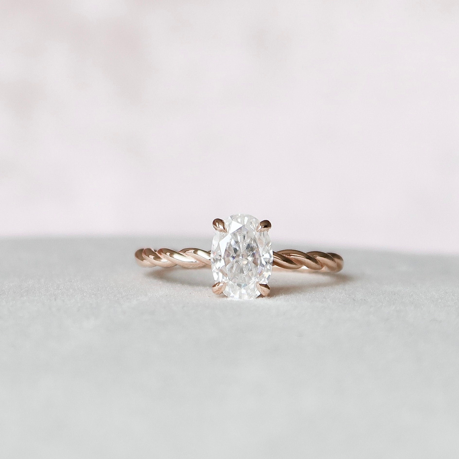 1.50CT Oval Braided Moissanite Diamond Hidden Halo Engagement Ring