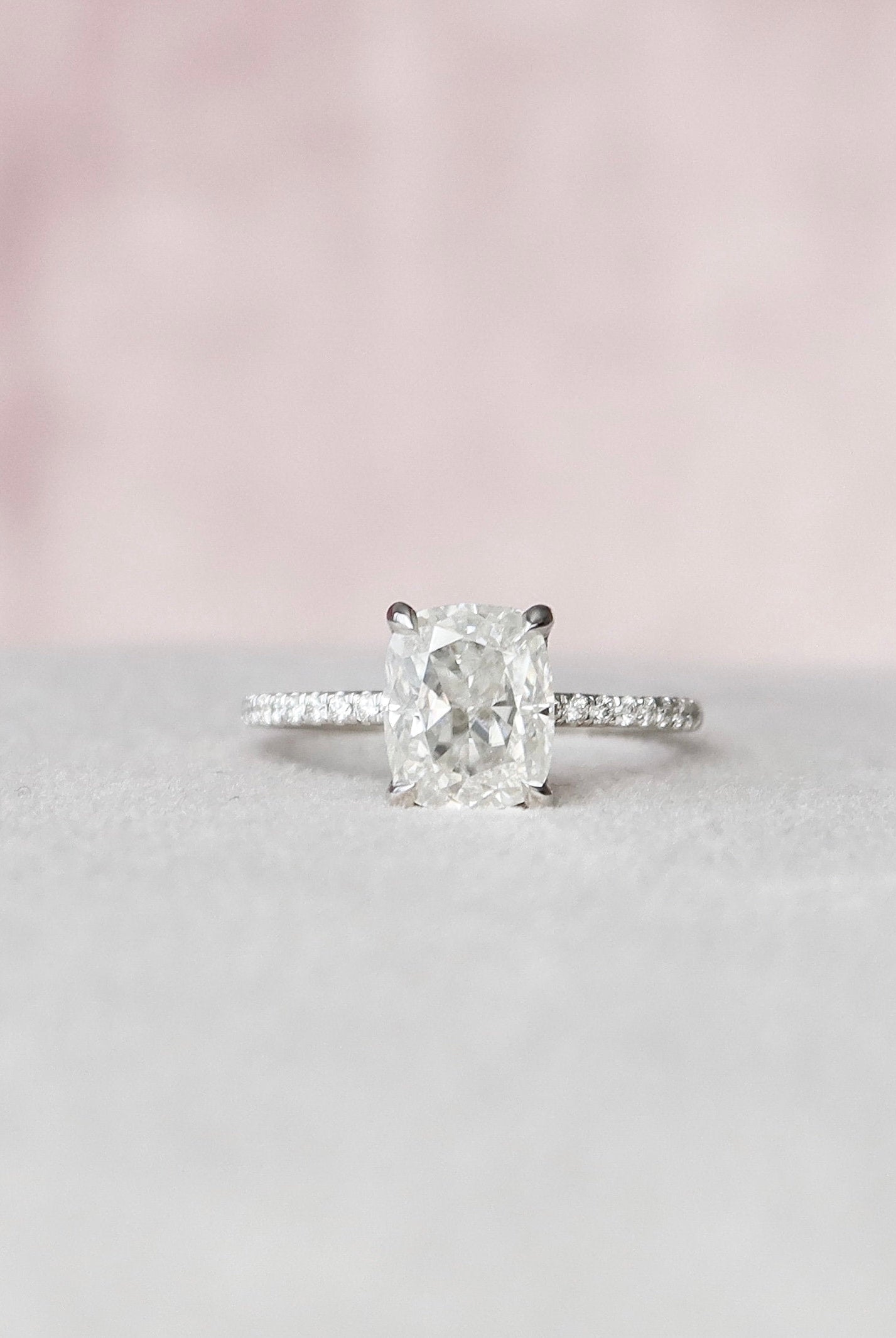 2.0CT Elongated Cushion Pave Moissanite Diamond Hidden Halo Engagement Ring