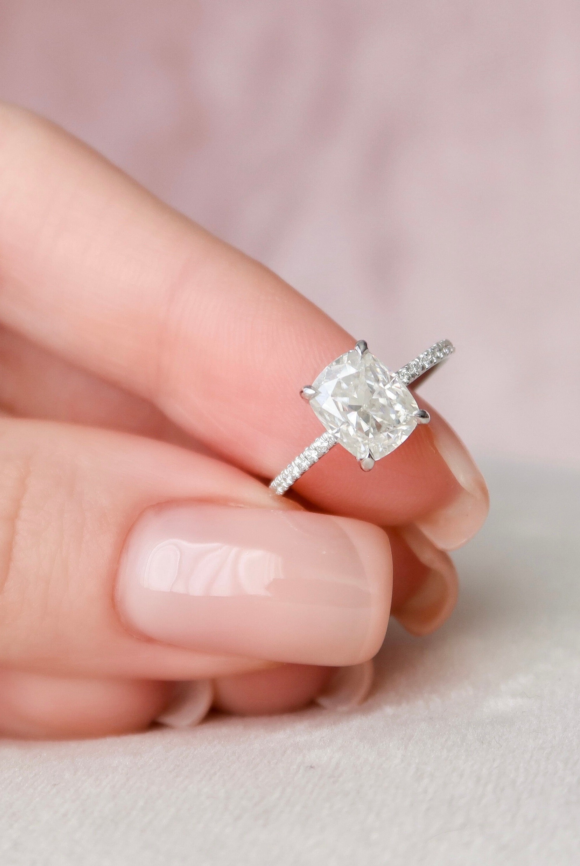 2.0CT Elongated Cushion Pave Moissanite Diamond Hidden Halo Engagement Ring