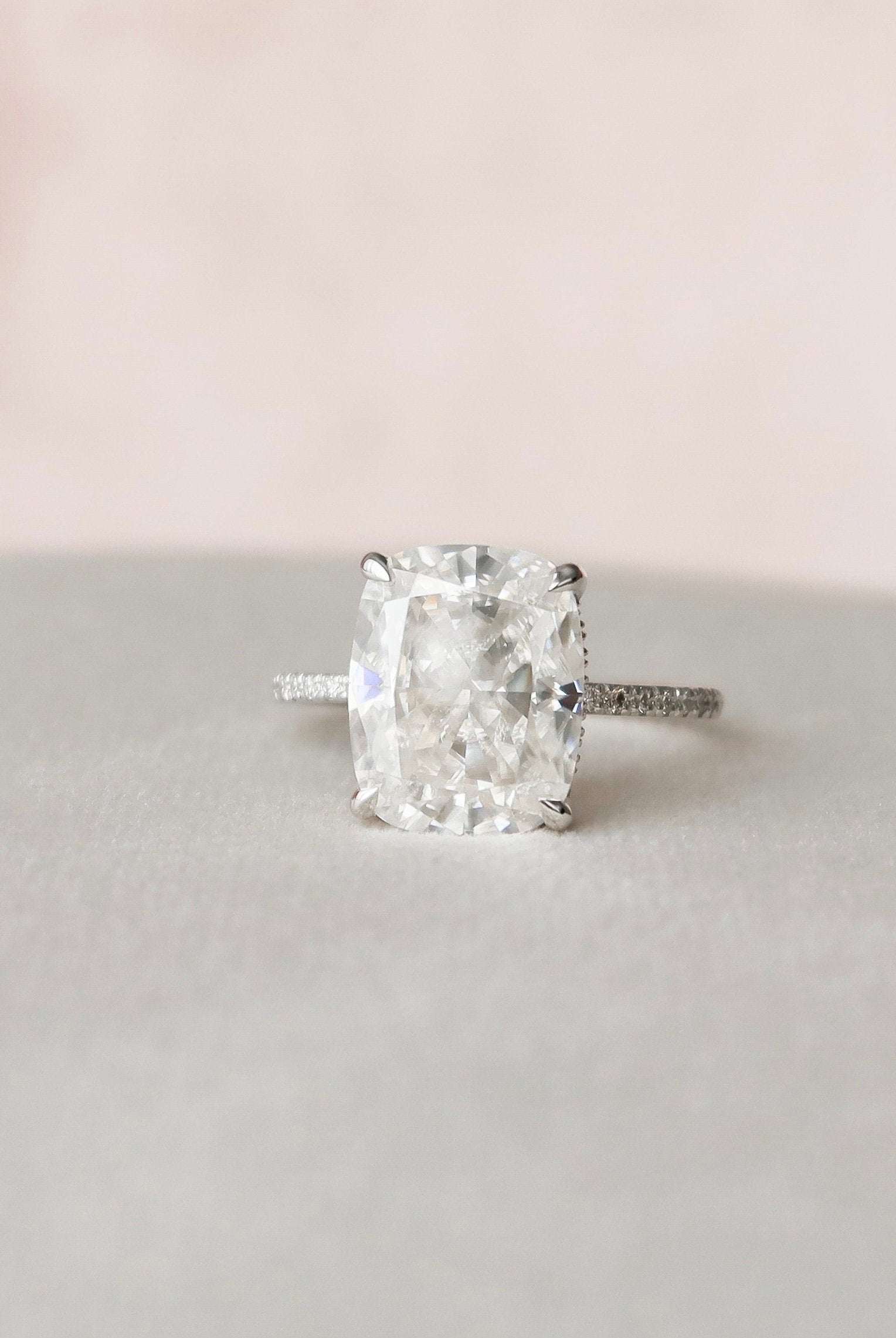 3.0CT Elongated Cushion Pave Moissanite Diamond Hidden Halo Engagement Ring