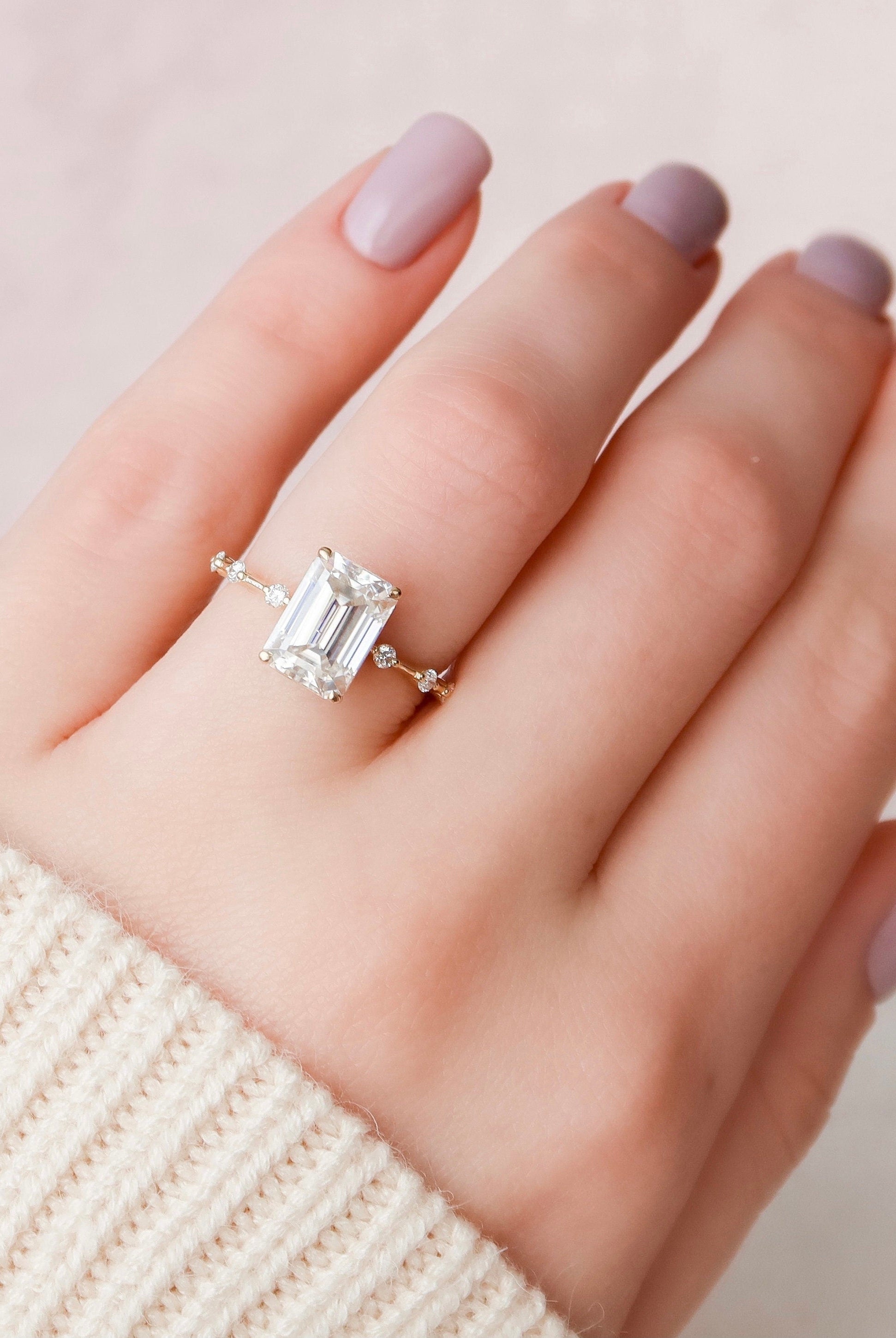 3.0CT Emerald Cut Moissanite Solitaire Engagement Ring