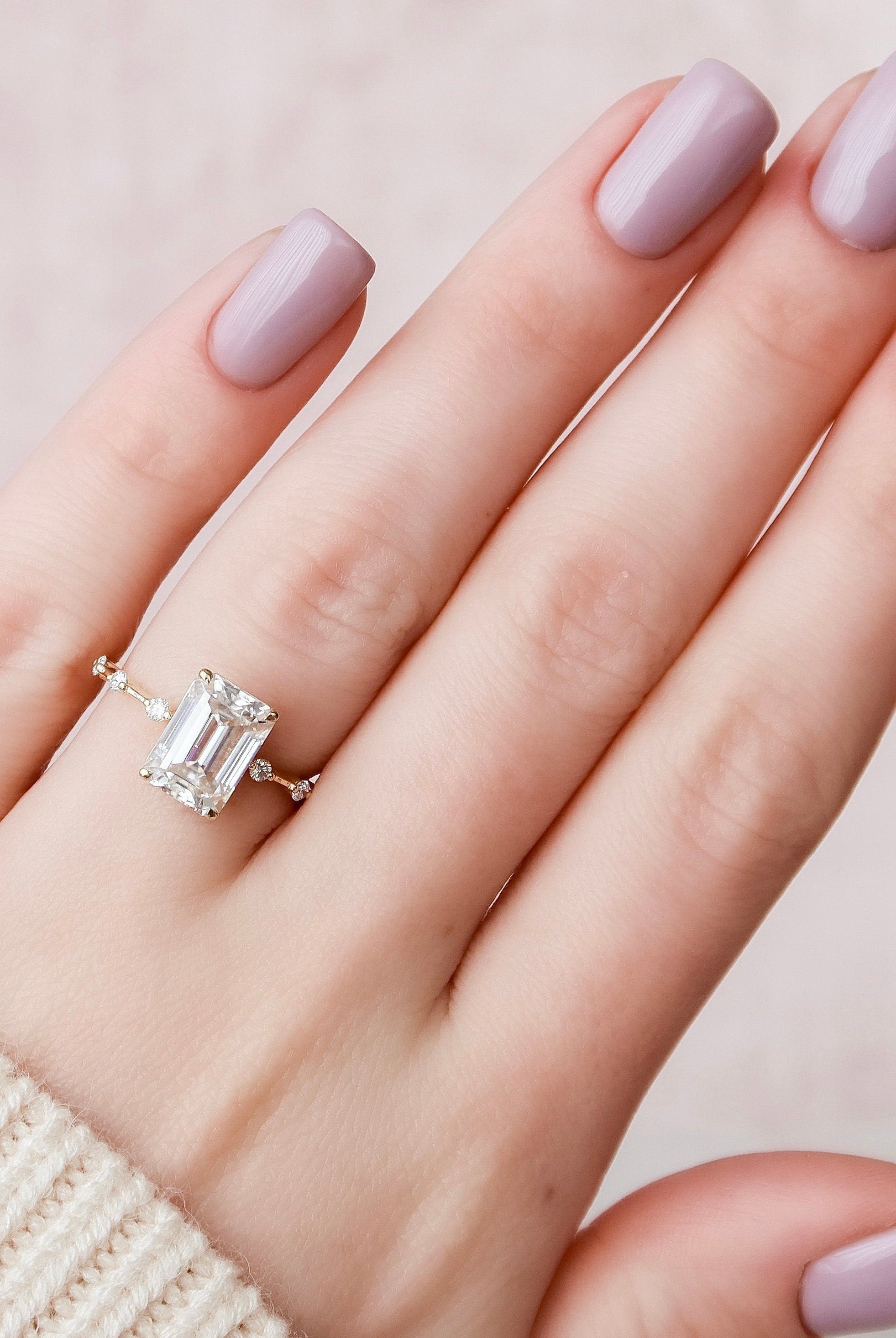 3.0CT Emerald Cut Moissanite Solitaire Engagement Ring