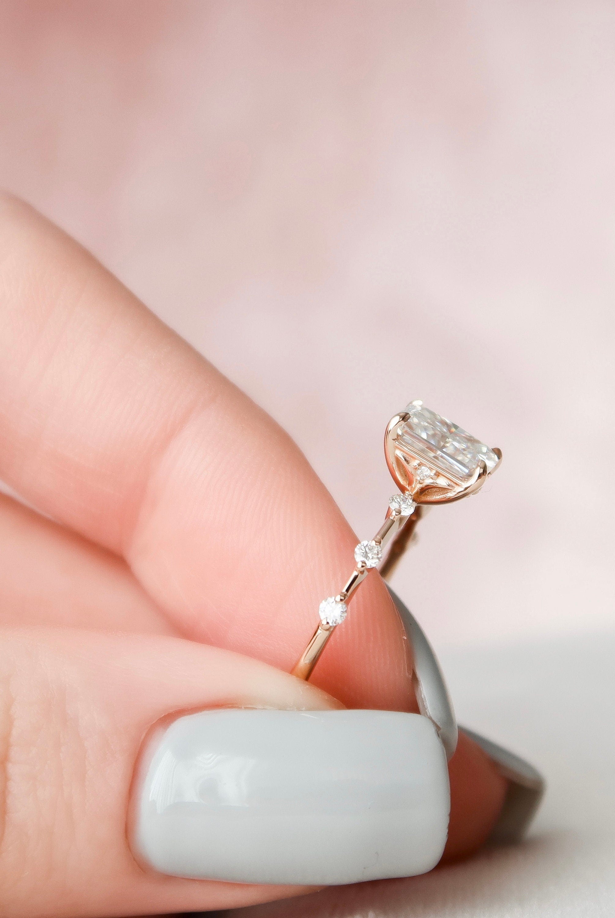 1.50CT Radiant Petite Pave Moissanite Diamond Four Prong Engagement Ring