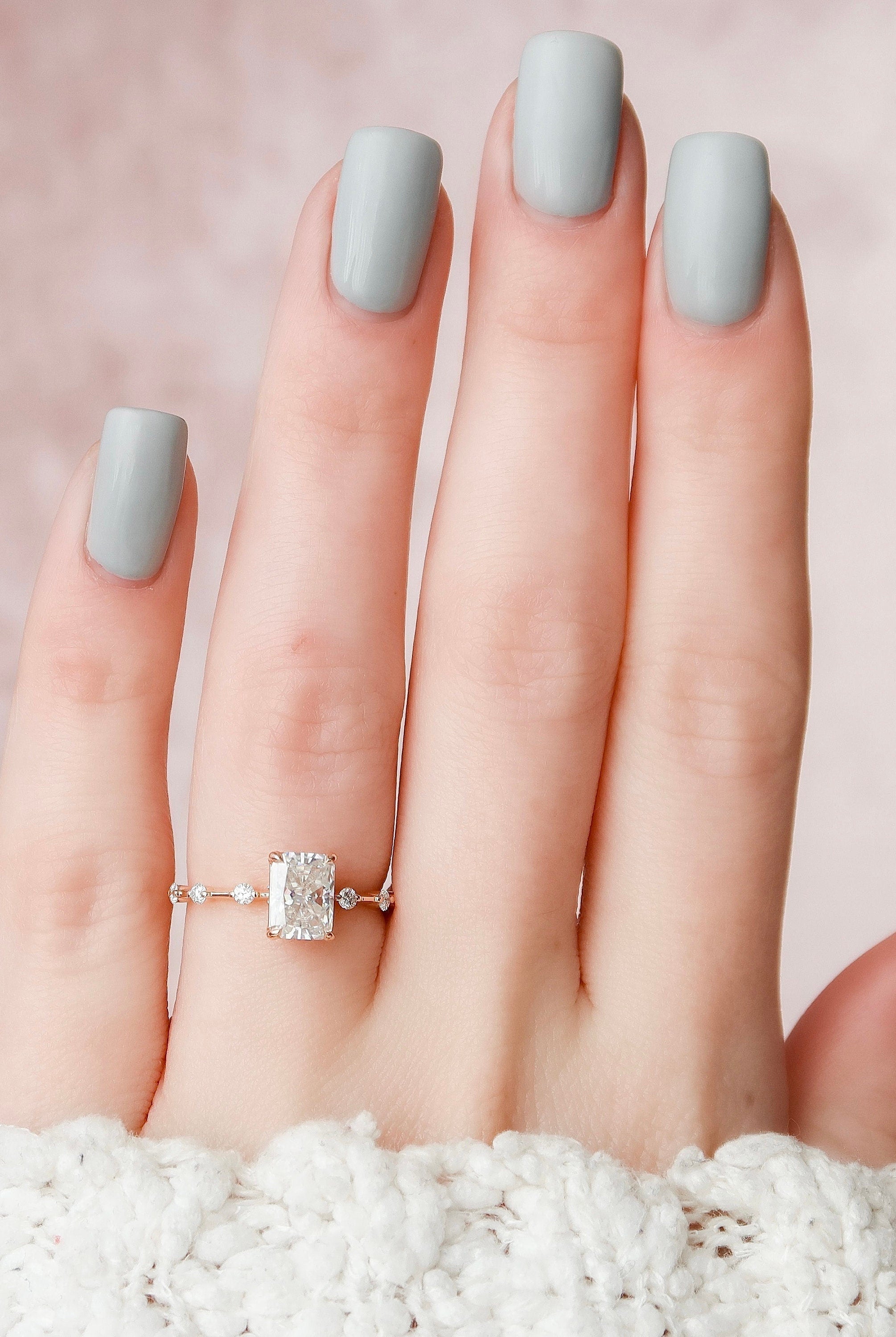 1.50CT Radiant Petite Pave Moissanite Diamond Four Prong Engagement Ring