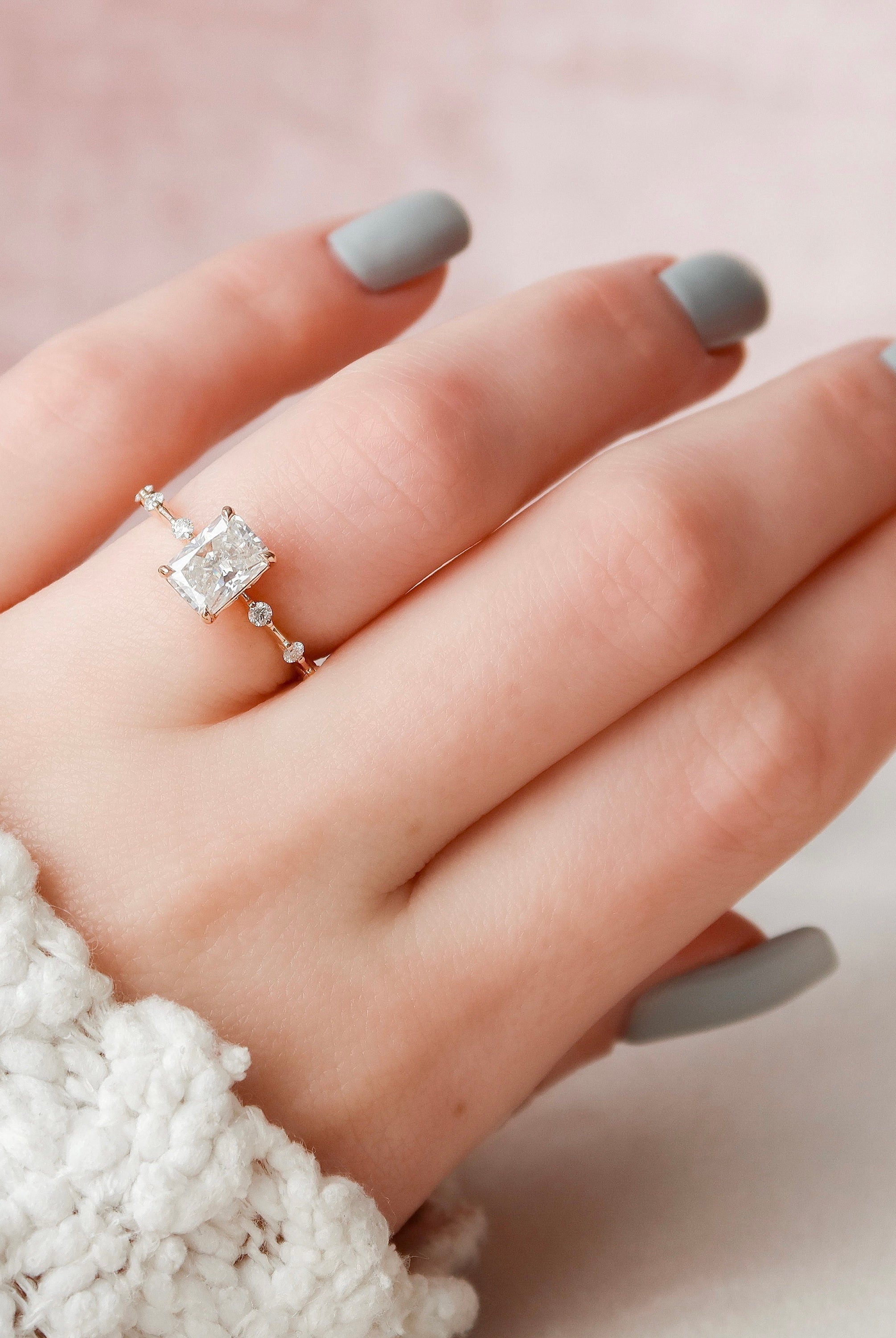 1.50CT Radiant Petite Pave Moissanite Diamond Four Prong Engagement Ring