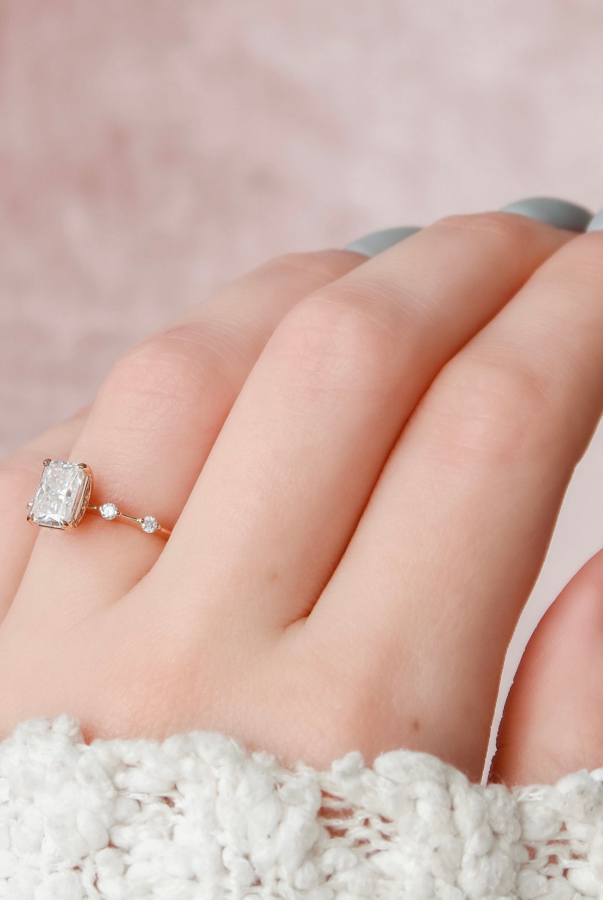 1.50CT Radiant Petite Pave Moissanite Diamond Four Prong Engagement Ring