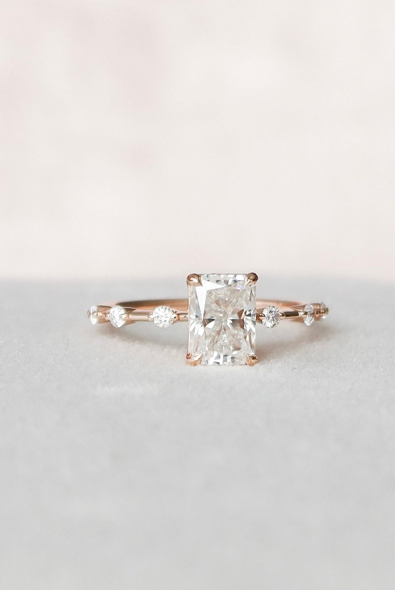 1.50CT Radiant Petite Pave Moissanite Diamond Four Prong Engagement Ring