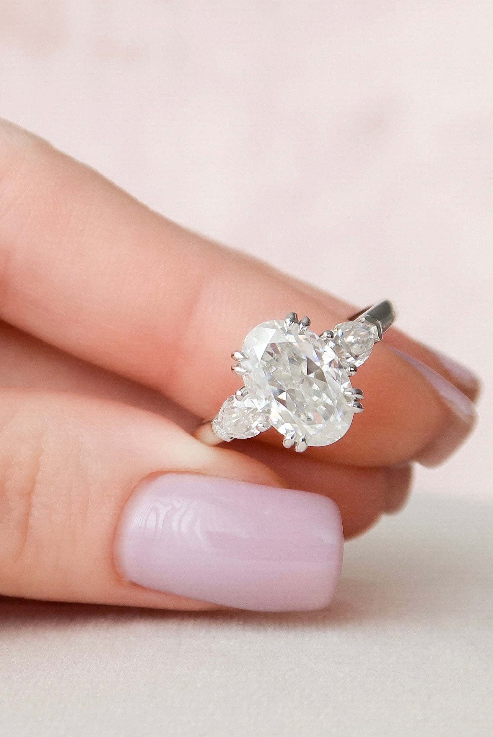 3.5CT Oval Three Stone Moissanite Diamond Two Claw Prong Engagement Ring