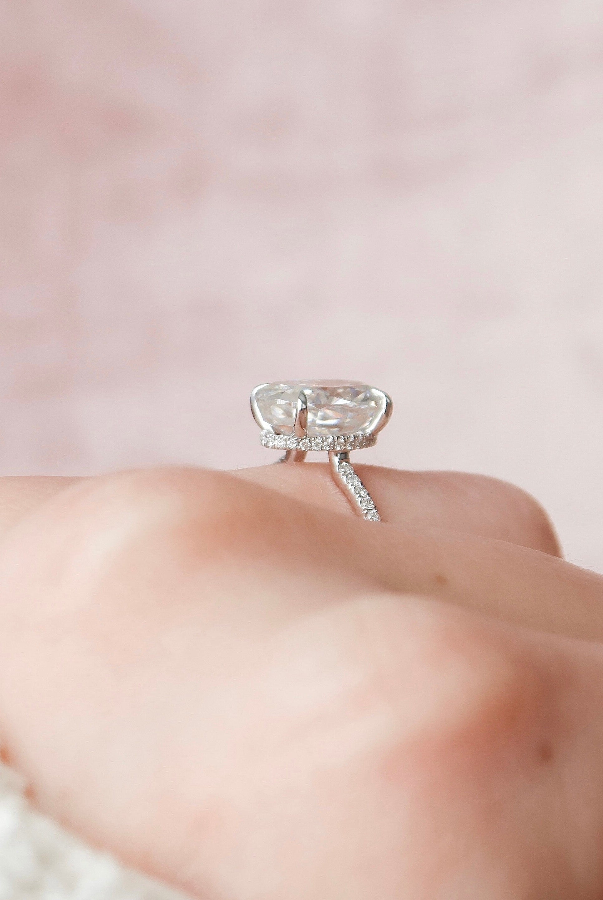 3.50CT Oval Hidden Halo Moissanite Diamond Open Engagement Ring For Her