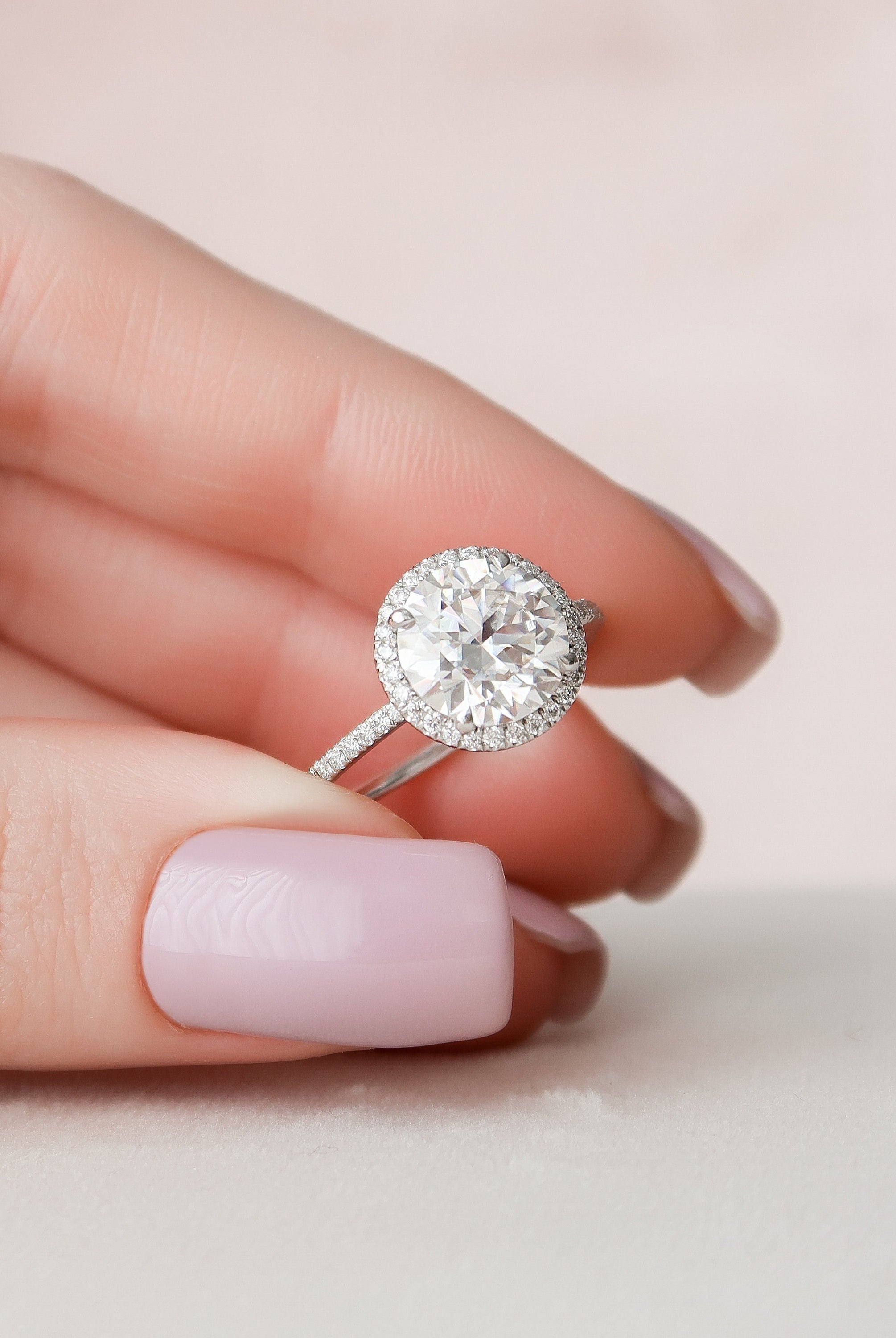 3.0CT Round Halo Moissanite Diamond Pave Engagement Ring