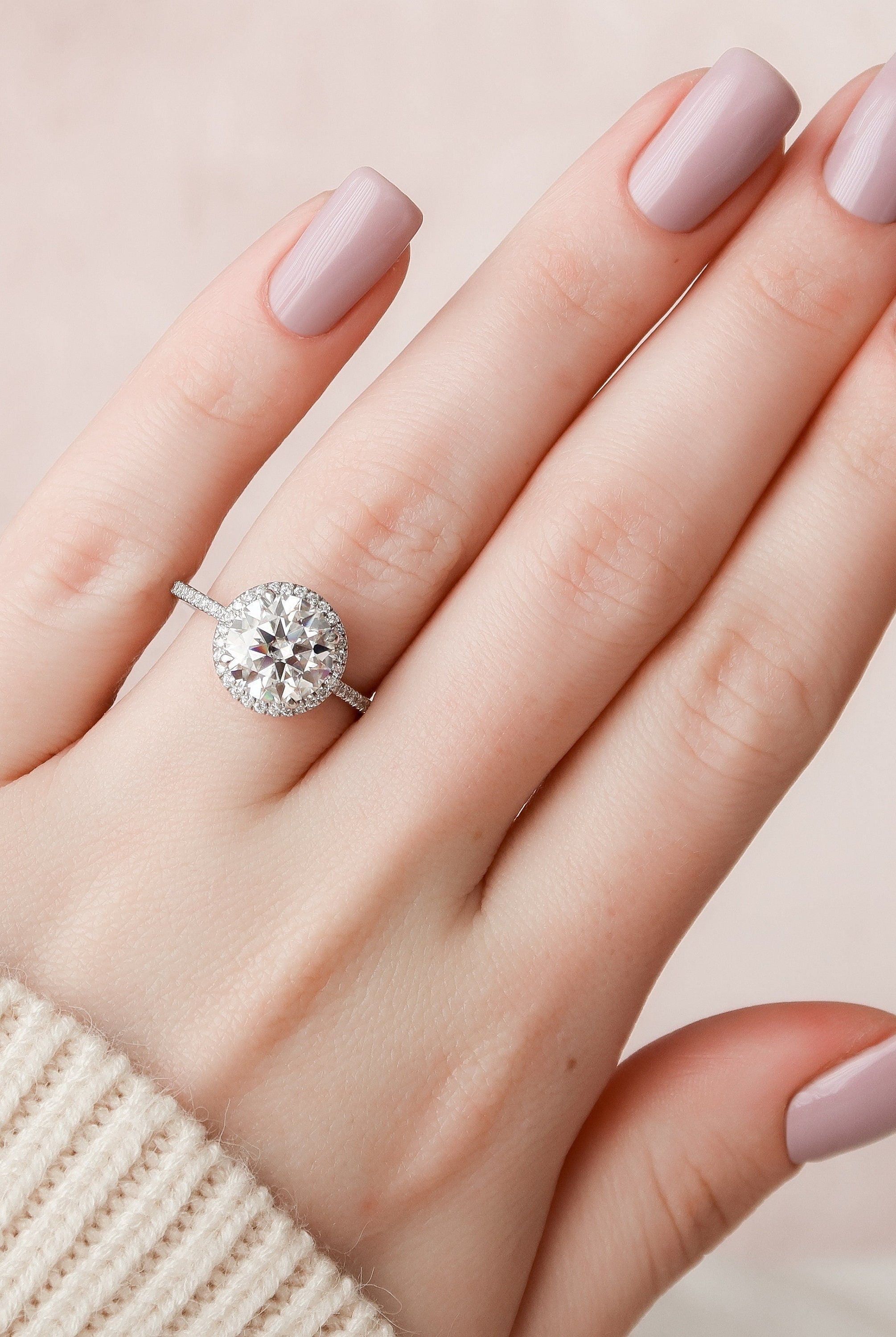 3.0CT Round Halo Moissanite Diamond Pave Engagement Ring