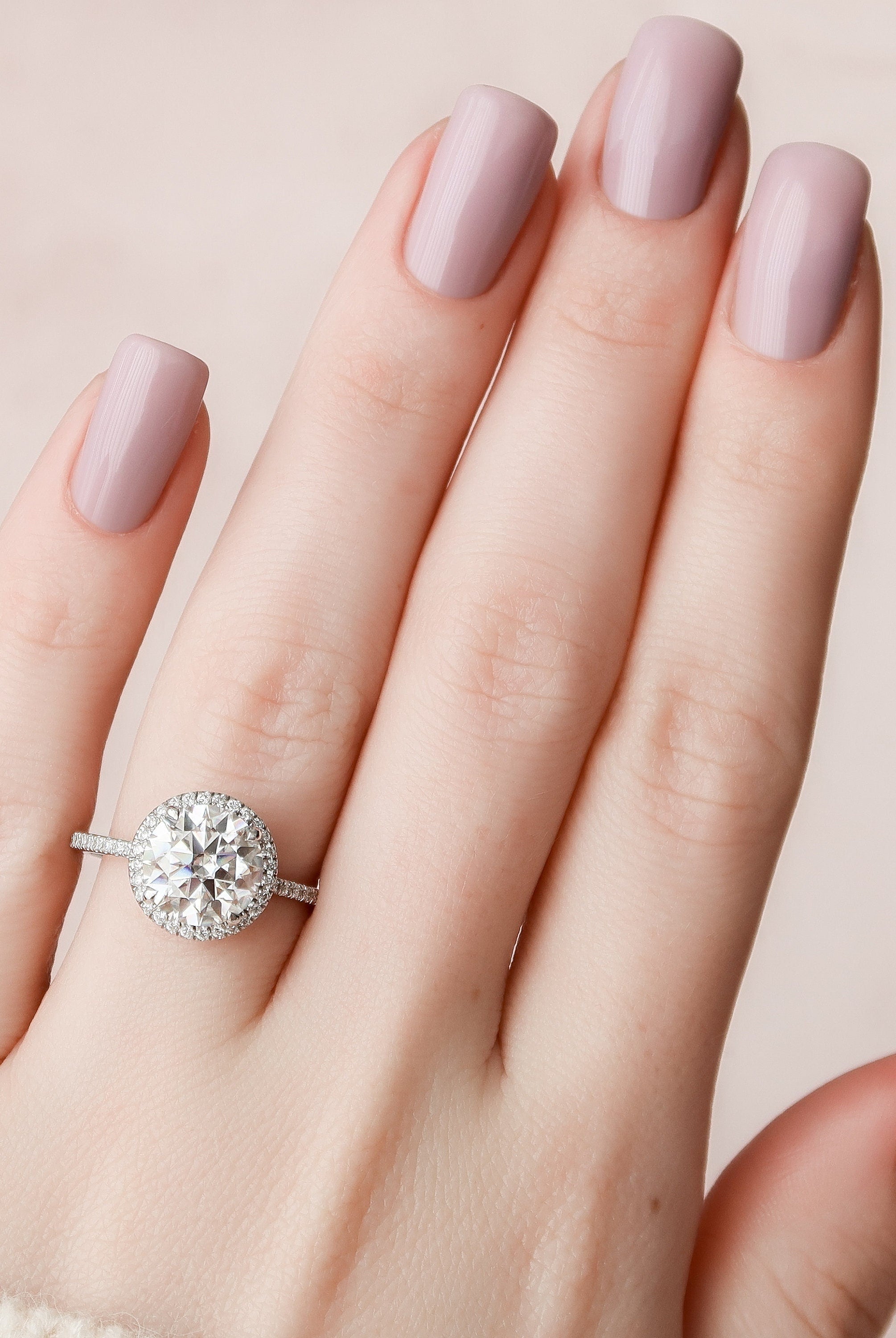 3.0CT Round Halo Moissanite Diamond Pave Engagement Ring