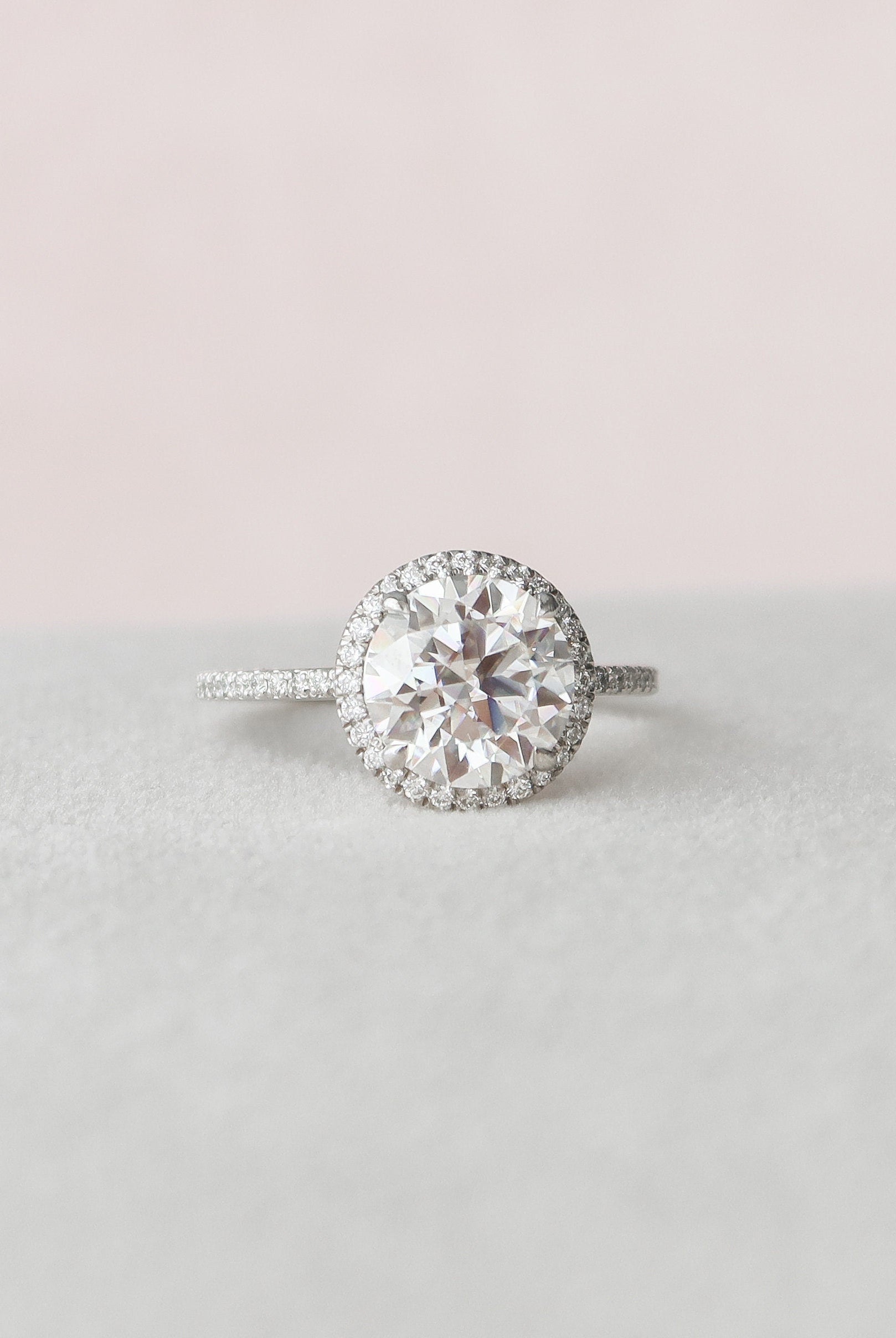 3.0CT Round Halo Moissanite Diamond Pave Engagement Ring