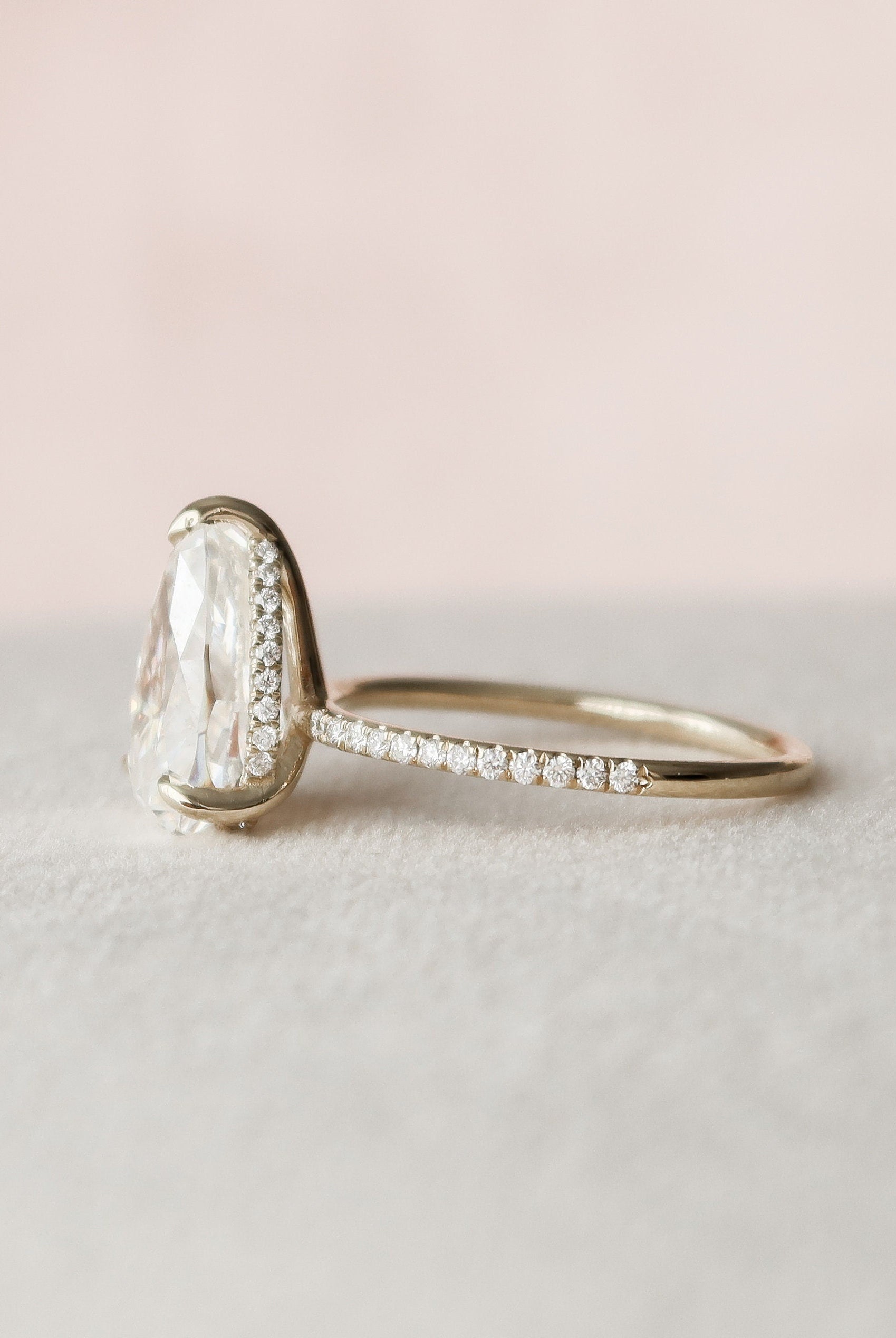2.50CT Pear Pave Moissanite Diamond Hidden Halo Engagement Ring
