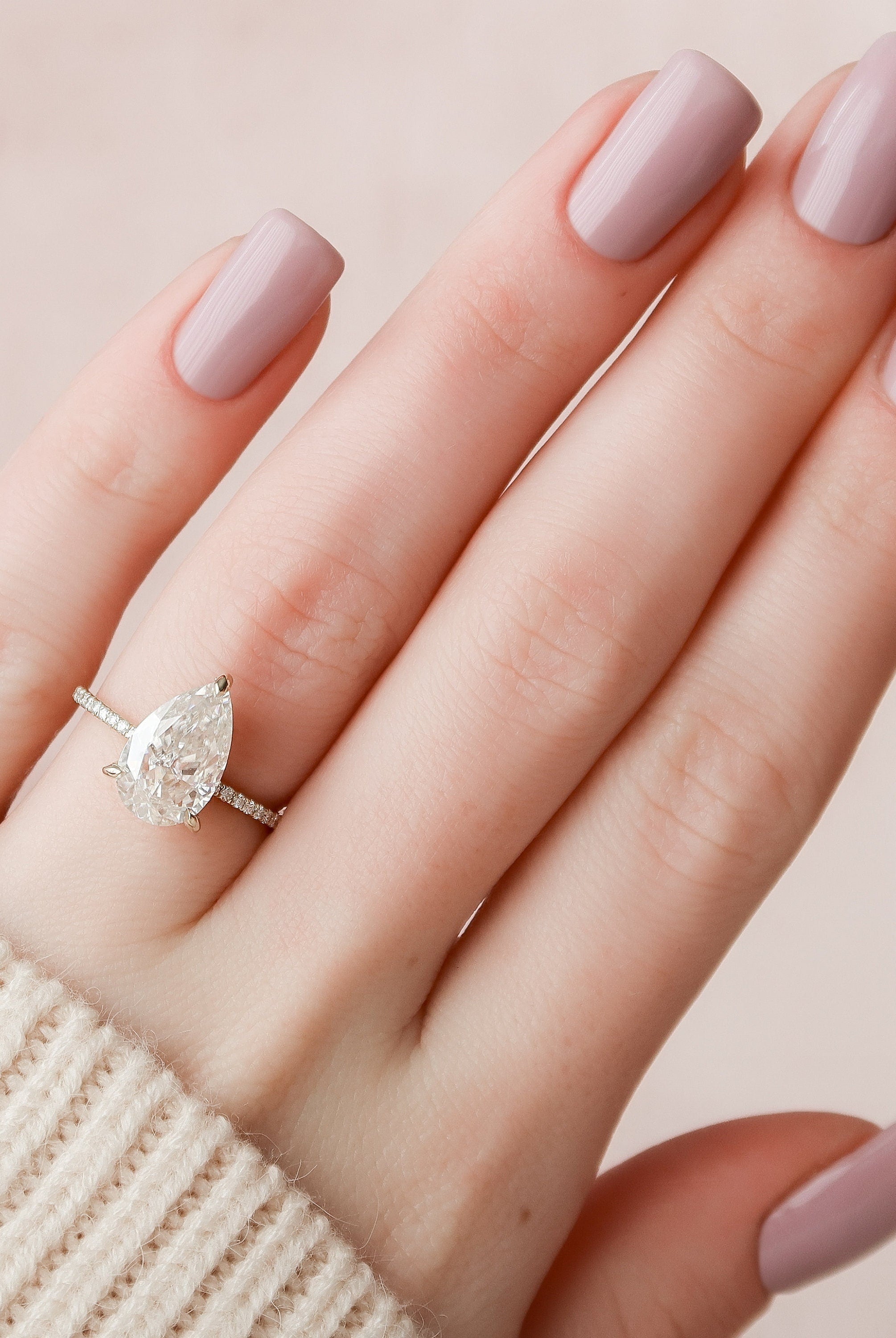 2.50CT Pear Pave Moissanite Diamond Hidden Halo Engagement Ring