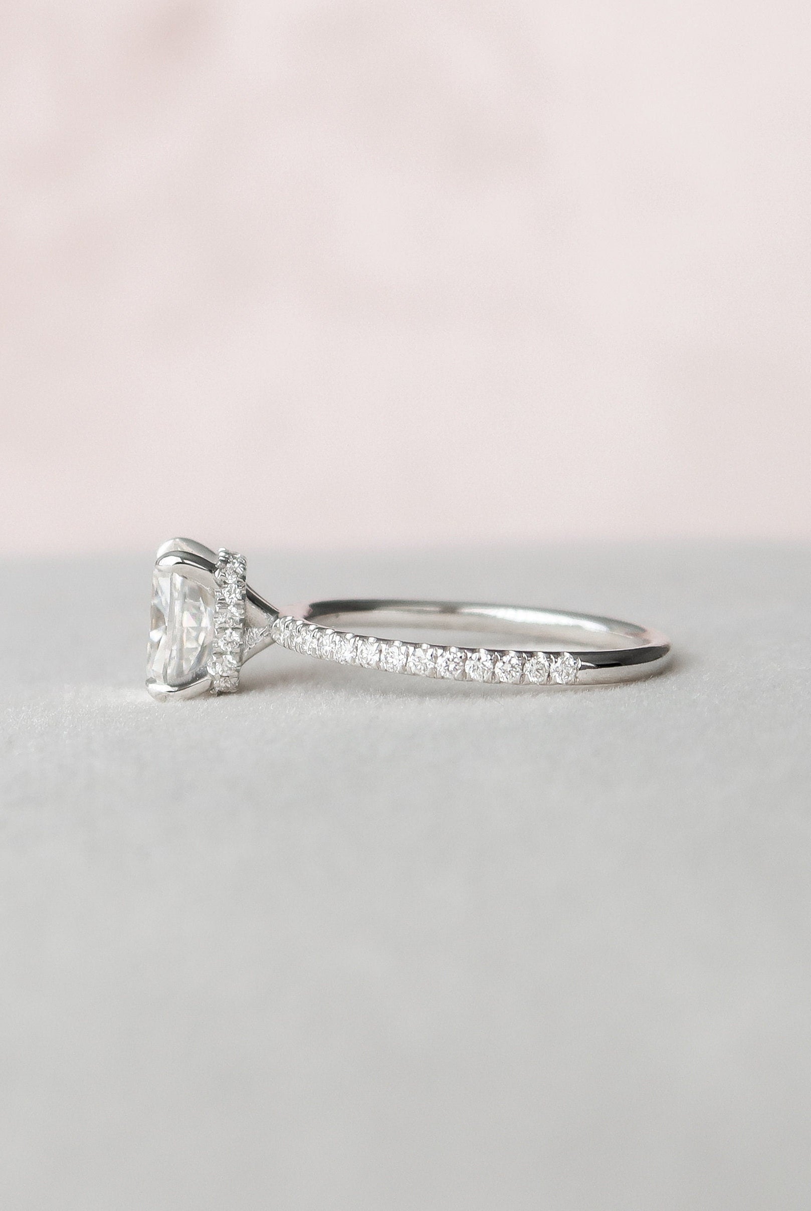1.50CT Cushion Pave Moissanite Diamond Hidden Halo Engagement Ring In Solid Gold