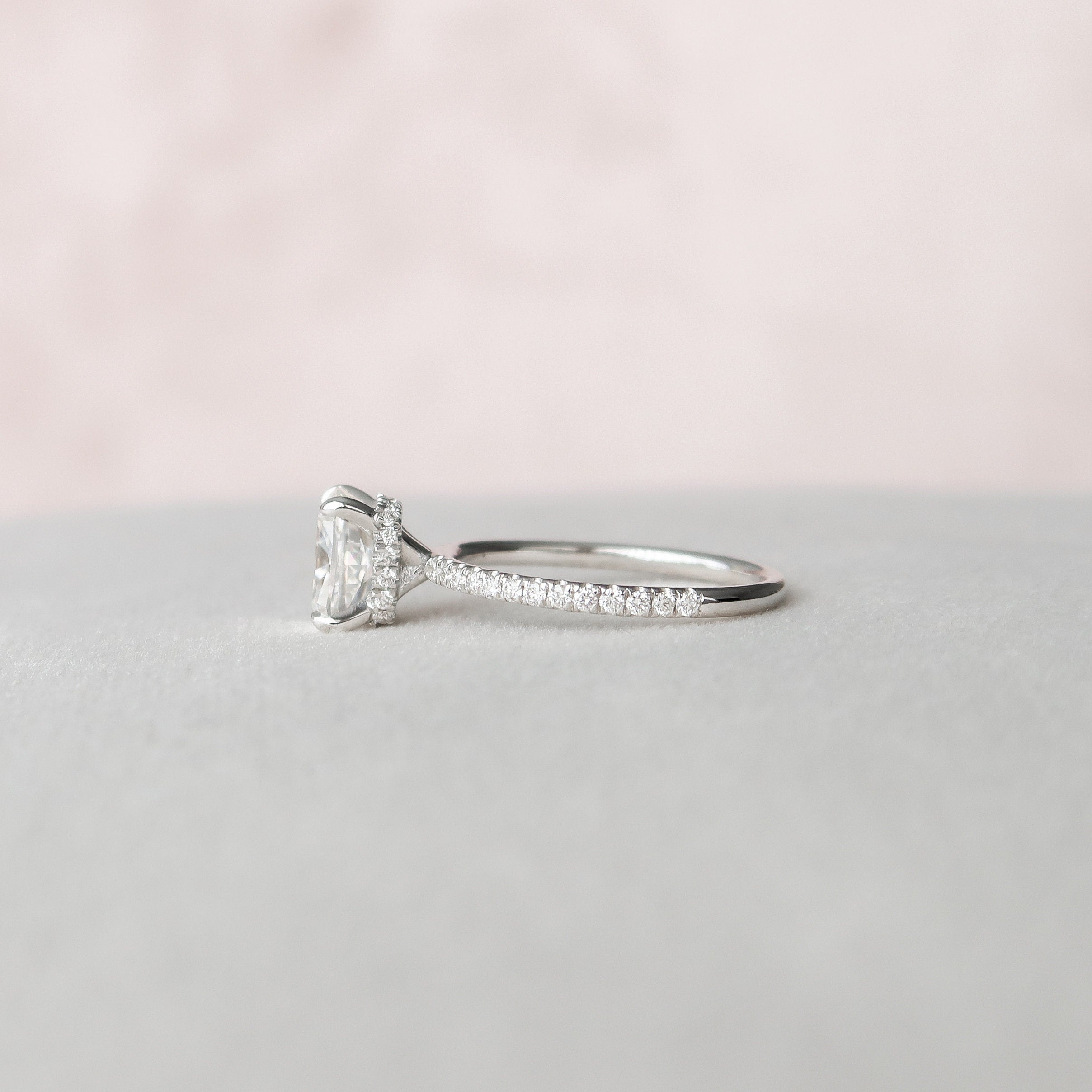 1.50CT Cushion Pave Moissanite Diamond Hidden Halo Engagement Ring In Solid Gold