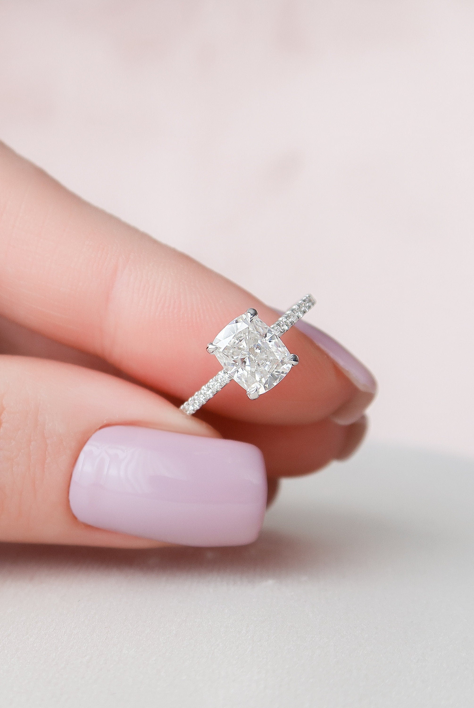 1.50CT Cushion Pave Moissanite Diamond Hidden Halo Engagement Ring In Solid Gold