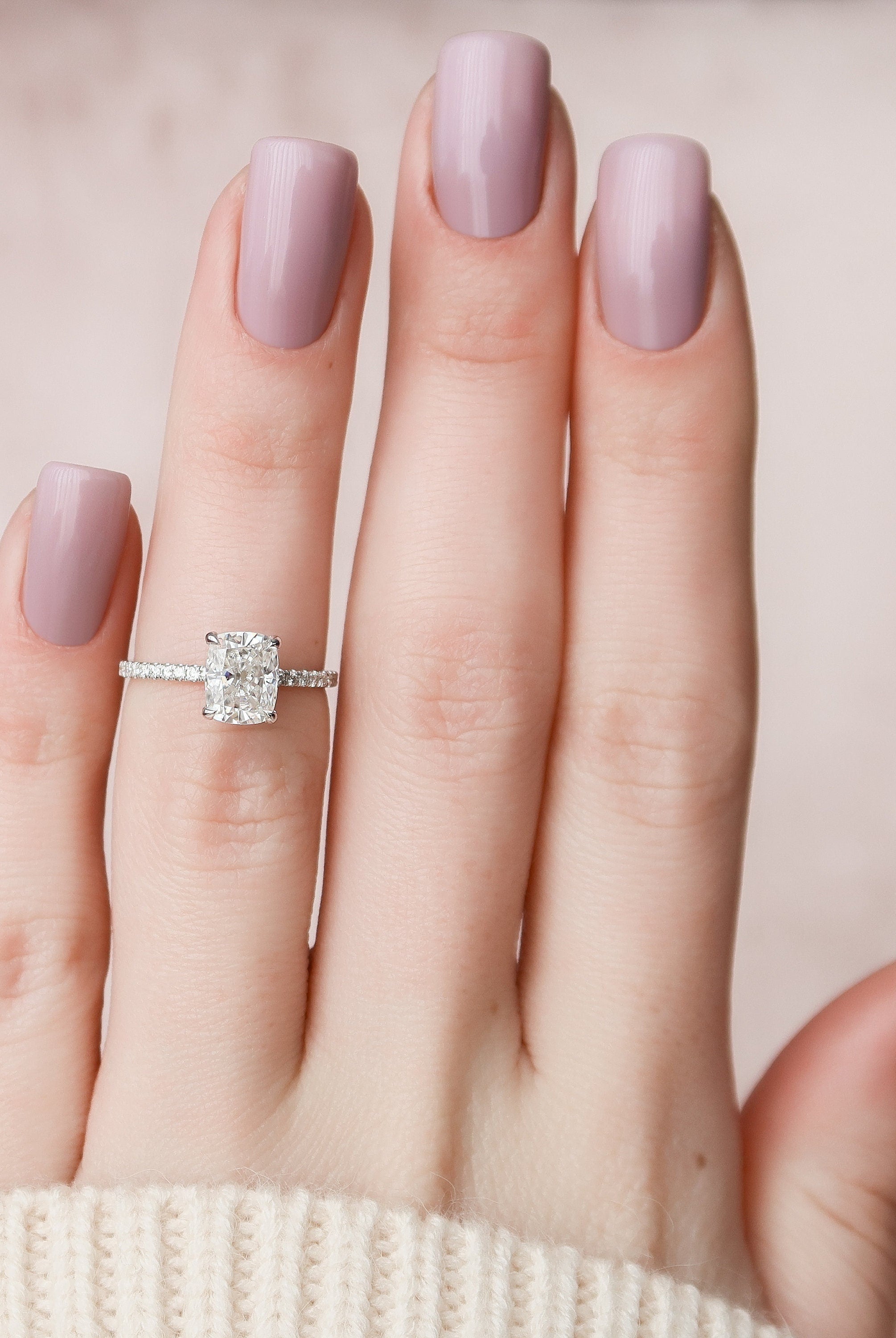 1.50CT Cushion Pave Moissanite Diamond Hidden Halo Engagement Ring In Solid Gold
