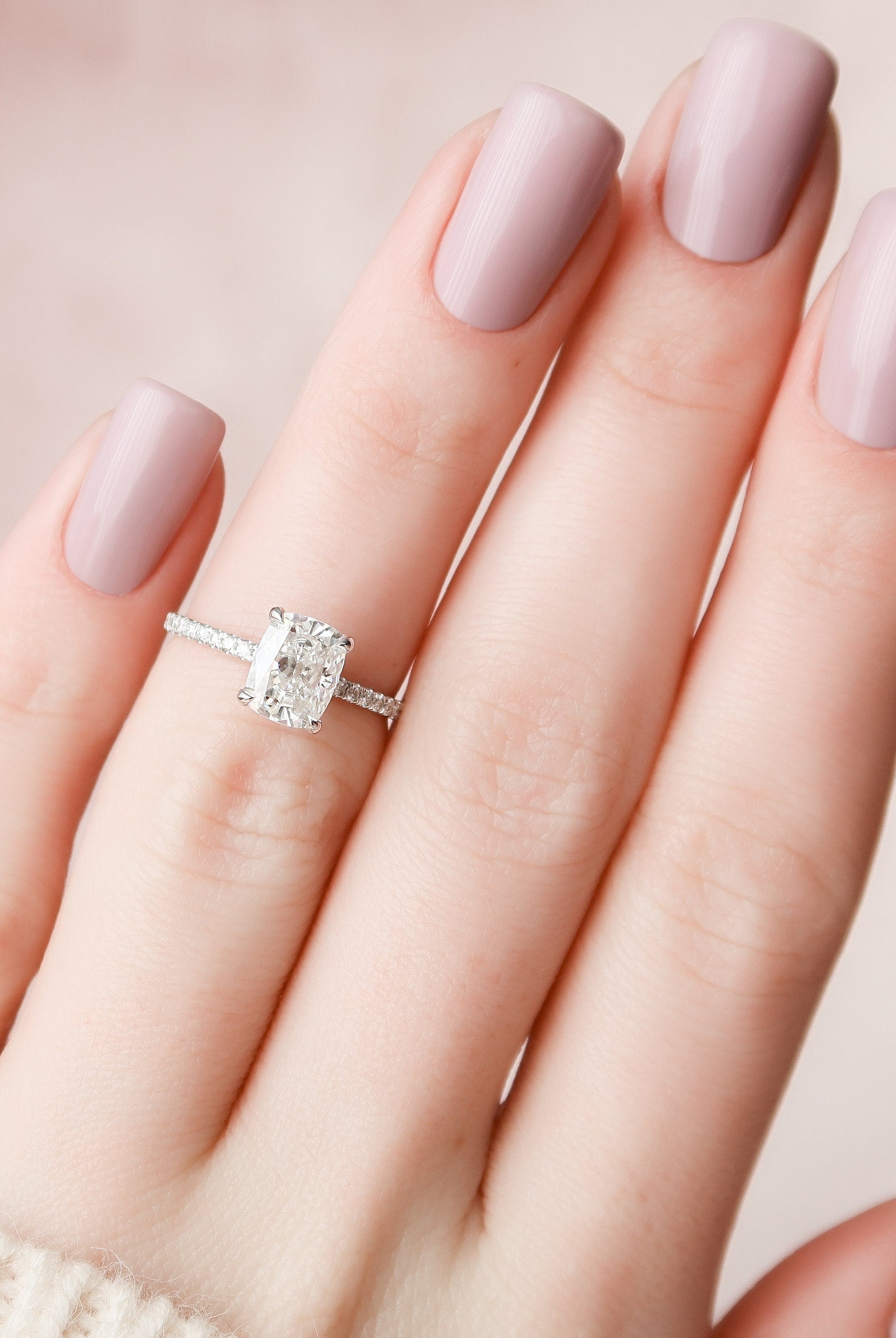 1.50CT Cushion Pave Moissanite Diamond Hidden Halo Engagement Ring In Solid Gold