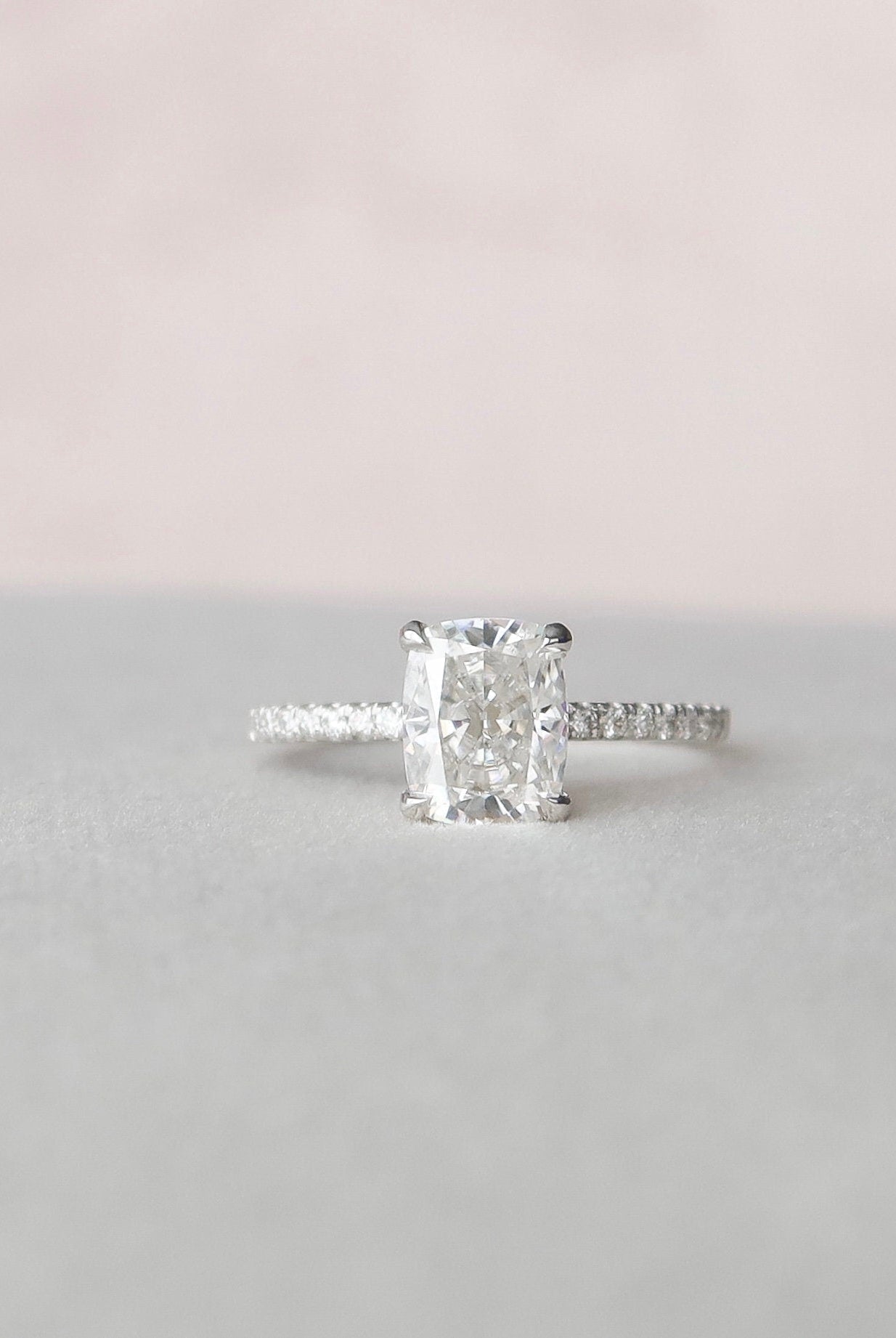 1.50CT Cushion Pave Moissanite Diamond Hidden Halo Engagement Ring In Solid Gold