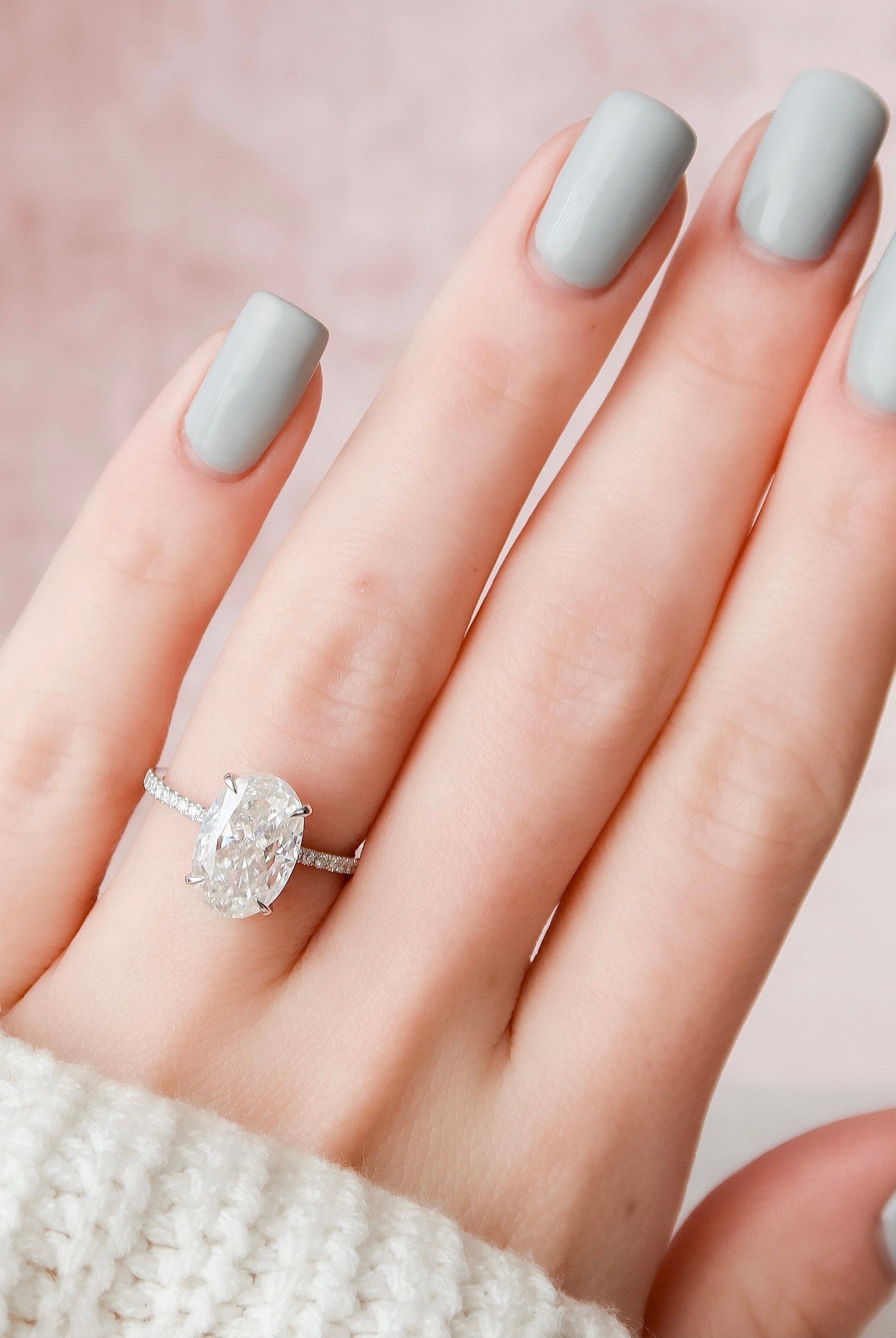 3.50CT Oval Hidden Halo Moissanite Diamond Open Engagement Ring For Her