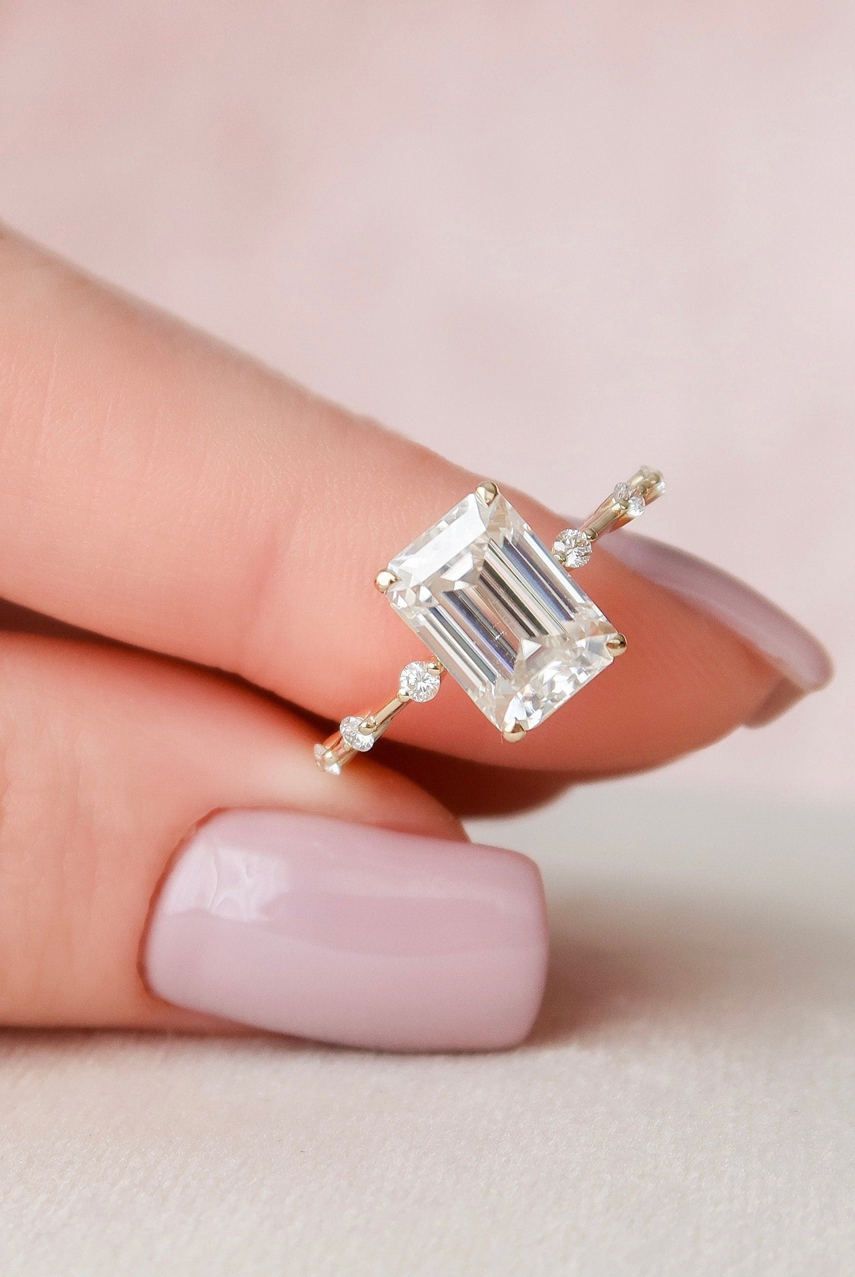 3.0CT Emerald Cut Moissanite Solitaire Engagement Ring