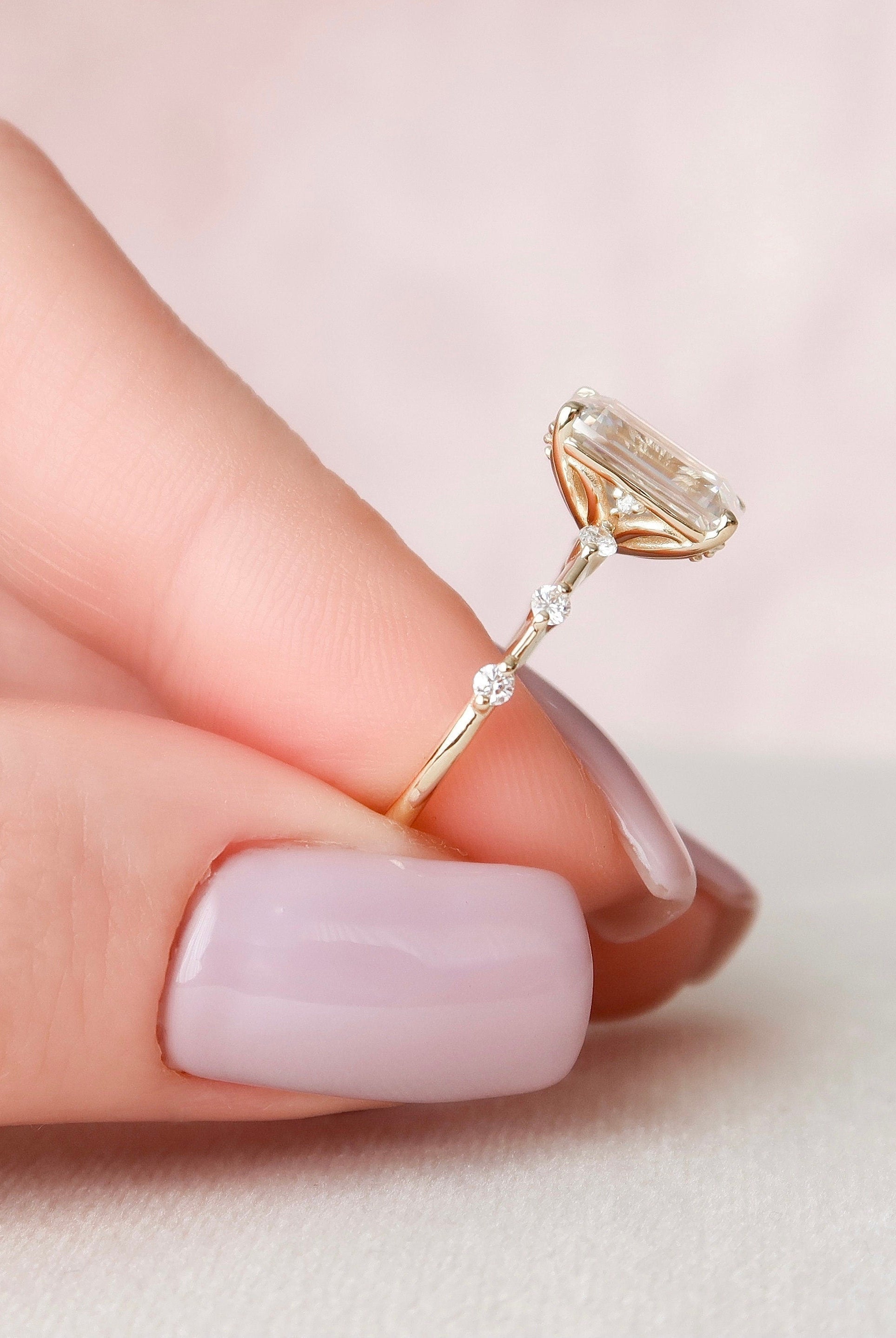 3.0CT Emerald Cut Moissanite Solitaire Engagement Ring