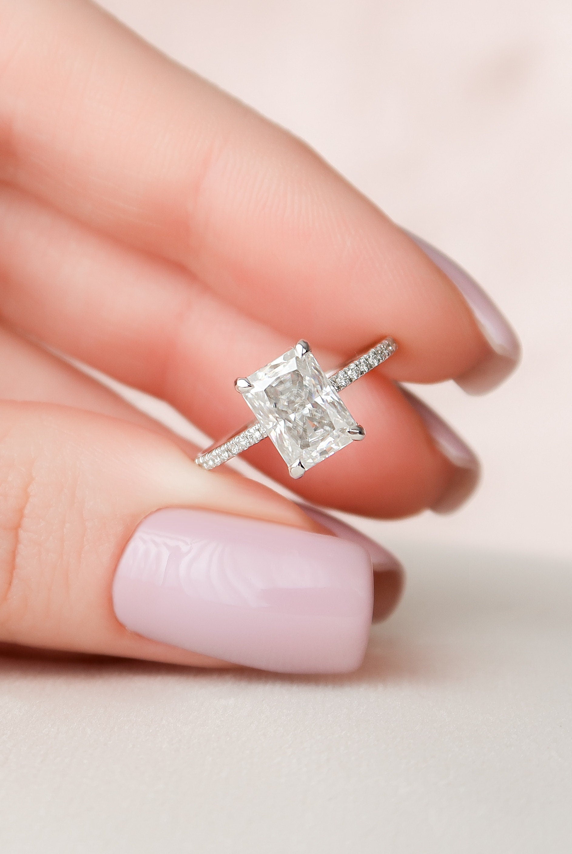 2.0CT Radiant Pave Moissanite Diamond Hidden Halo Engagement Ring