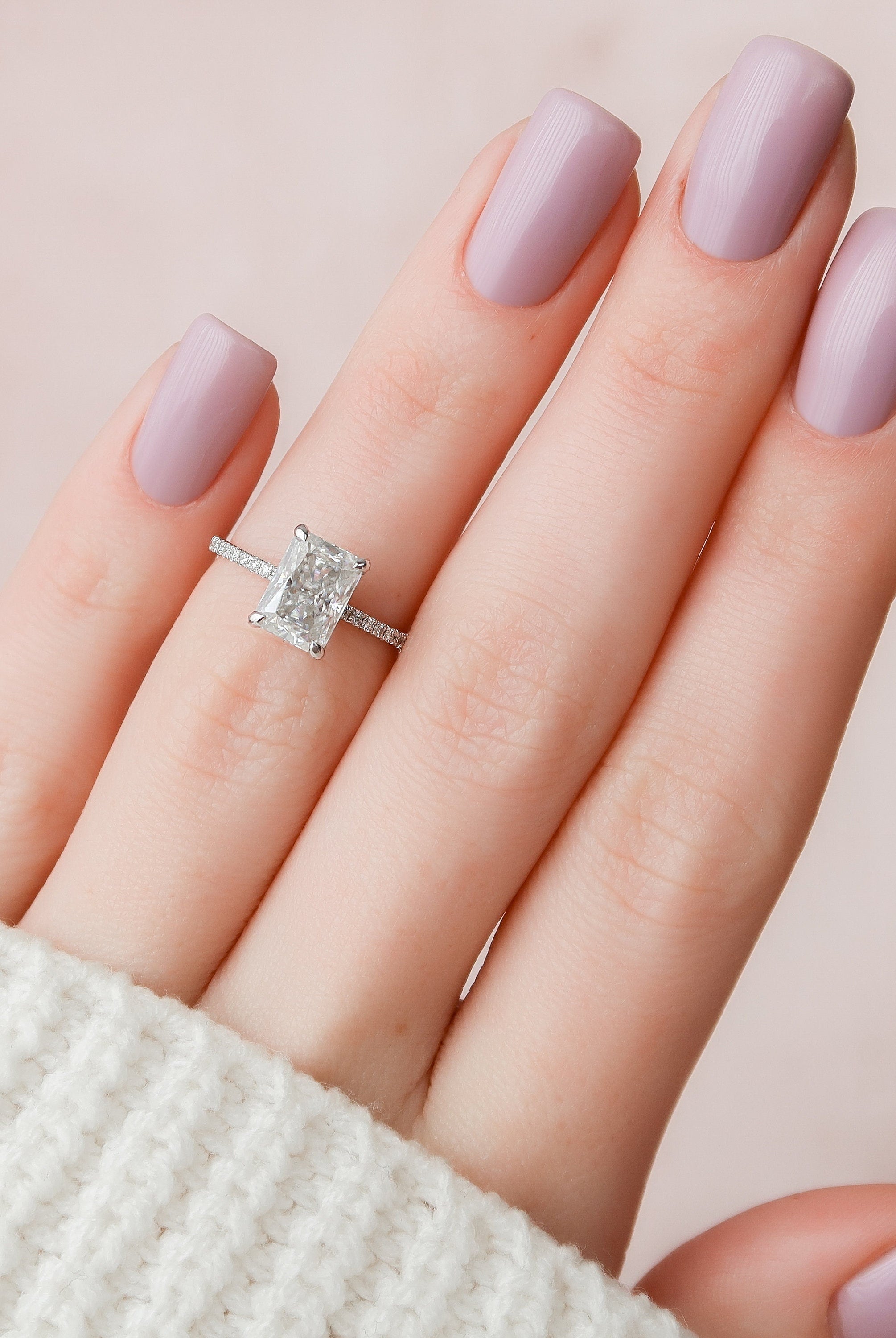 2.0CT Radiant Pave Moissanite Diamond Hidden Halo Engagement Ring